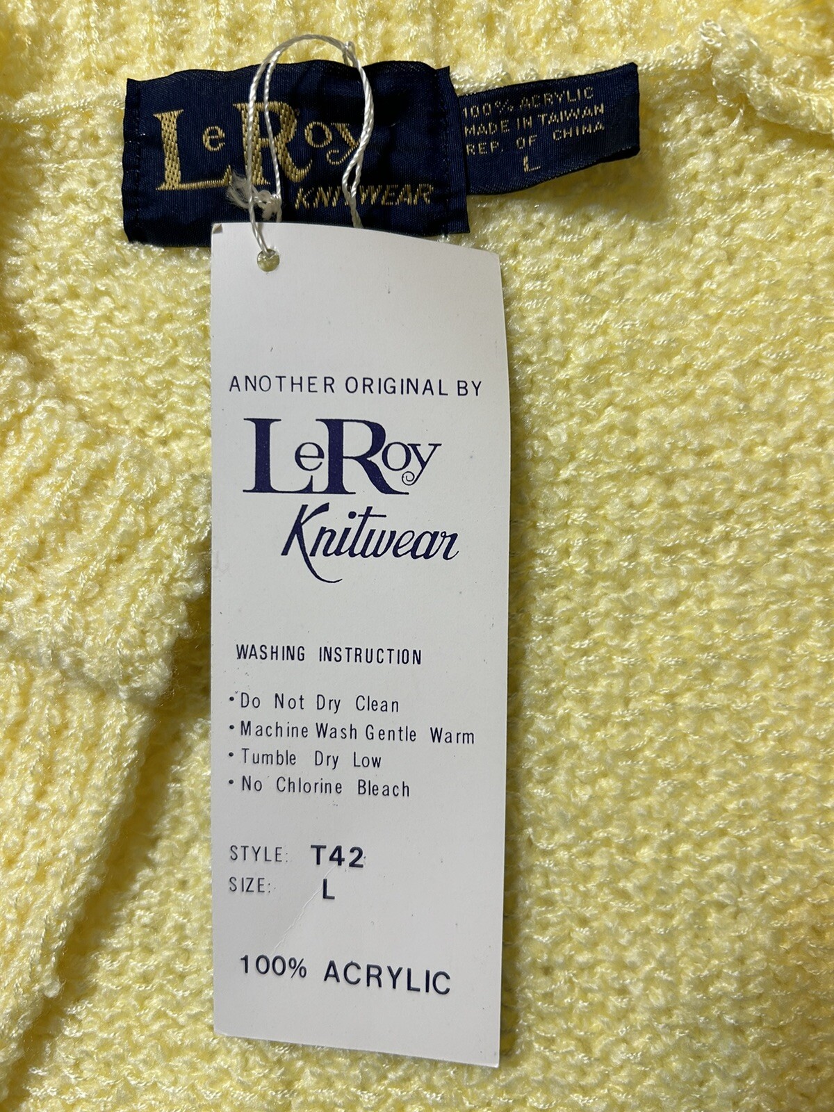 Vtg.? Nwt Le Roy Knitwear Sz.L Open Front Sweater Vest Pastel Yellow