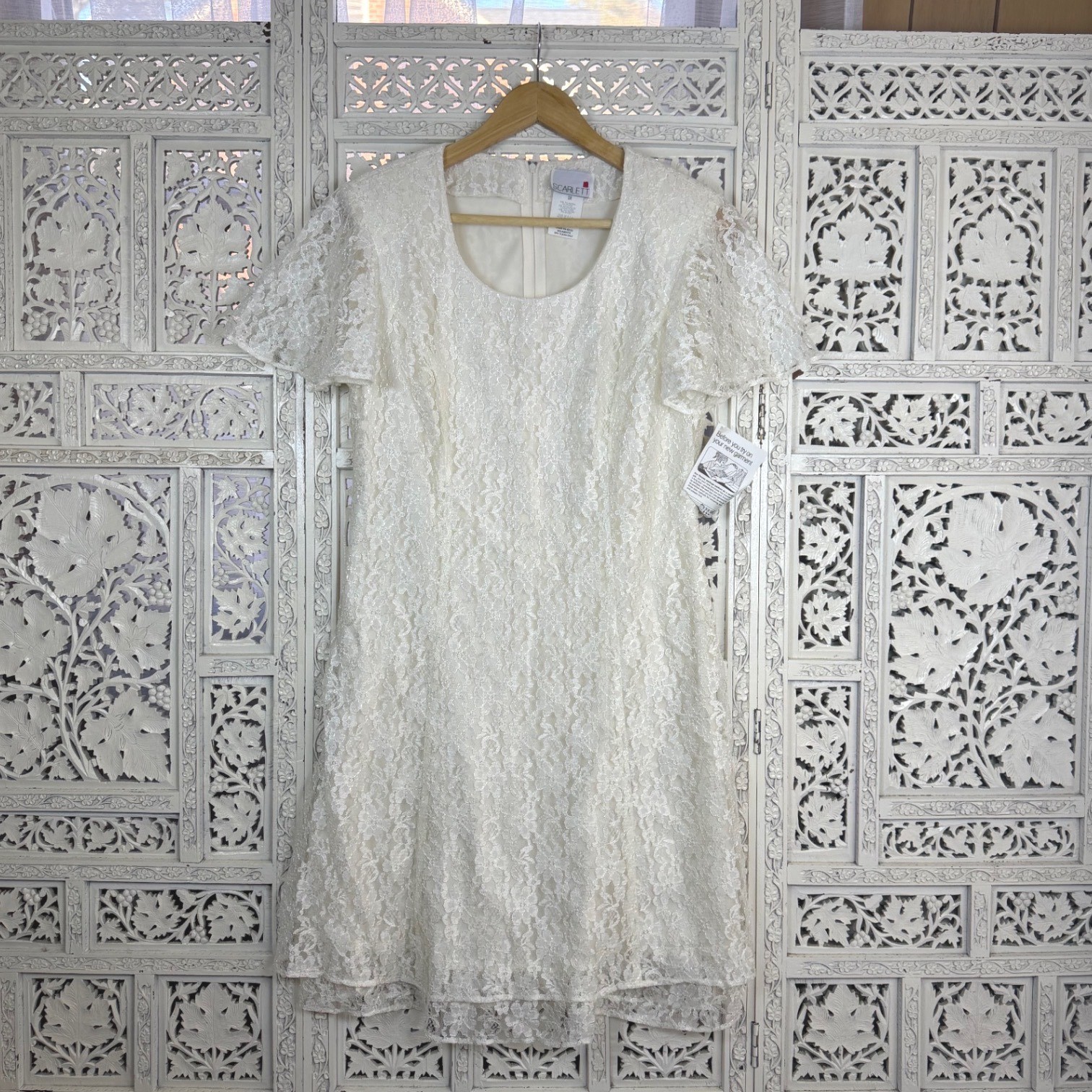 NEW Vintage Scarlett Cream Lace Flutter Sleeve Dress Sz Womens M Bridal Angel