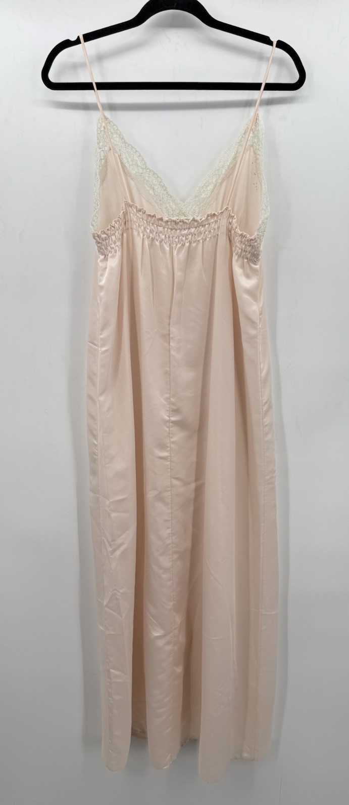 VTG Sears Pink Satin Long Nightgown Sleeveless Lace Trim Lingerie Size 34