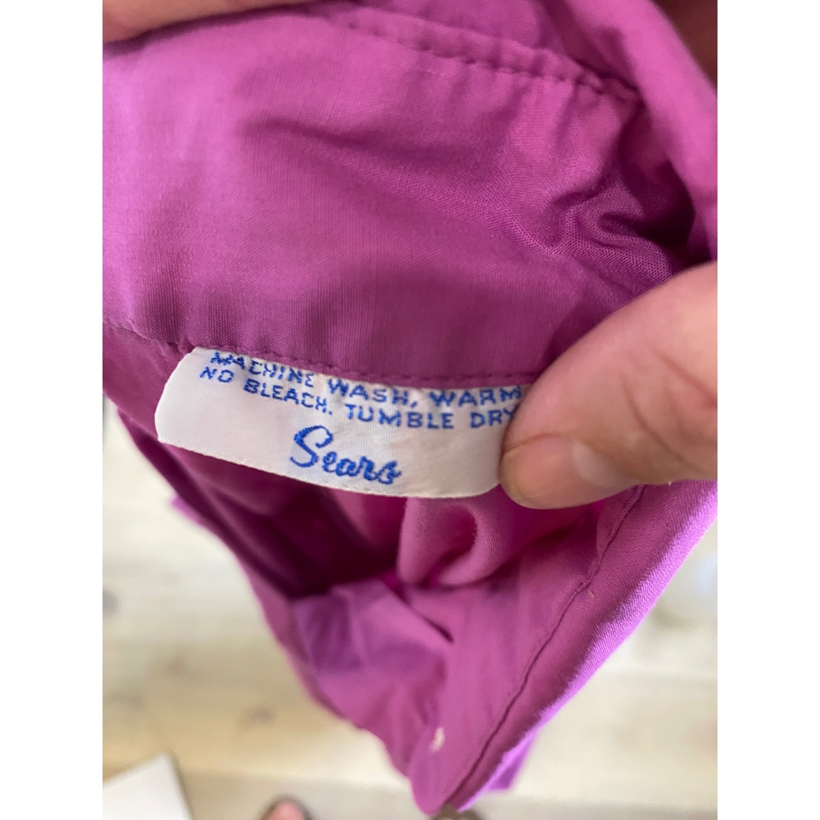 Vintage Sears 70s Dagger Collar Button Down Shirt Magenta Purple Belted Top