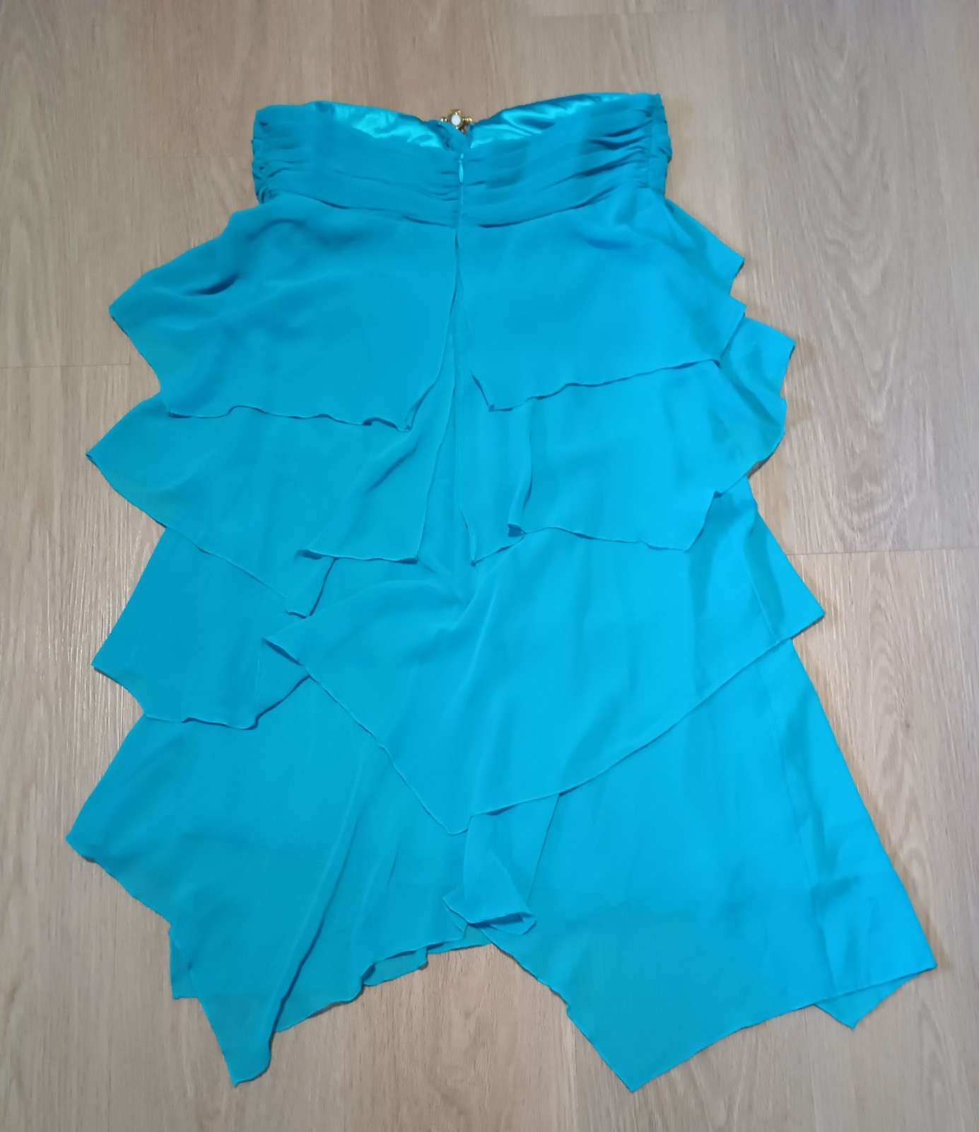 Vtg 90s ABS ALLEN SCHWARTZ Teal Sheer Tiered Layered Empire Evening Prom Dress 4