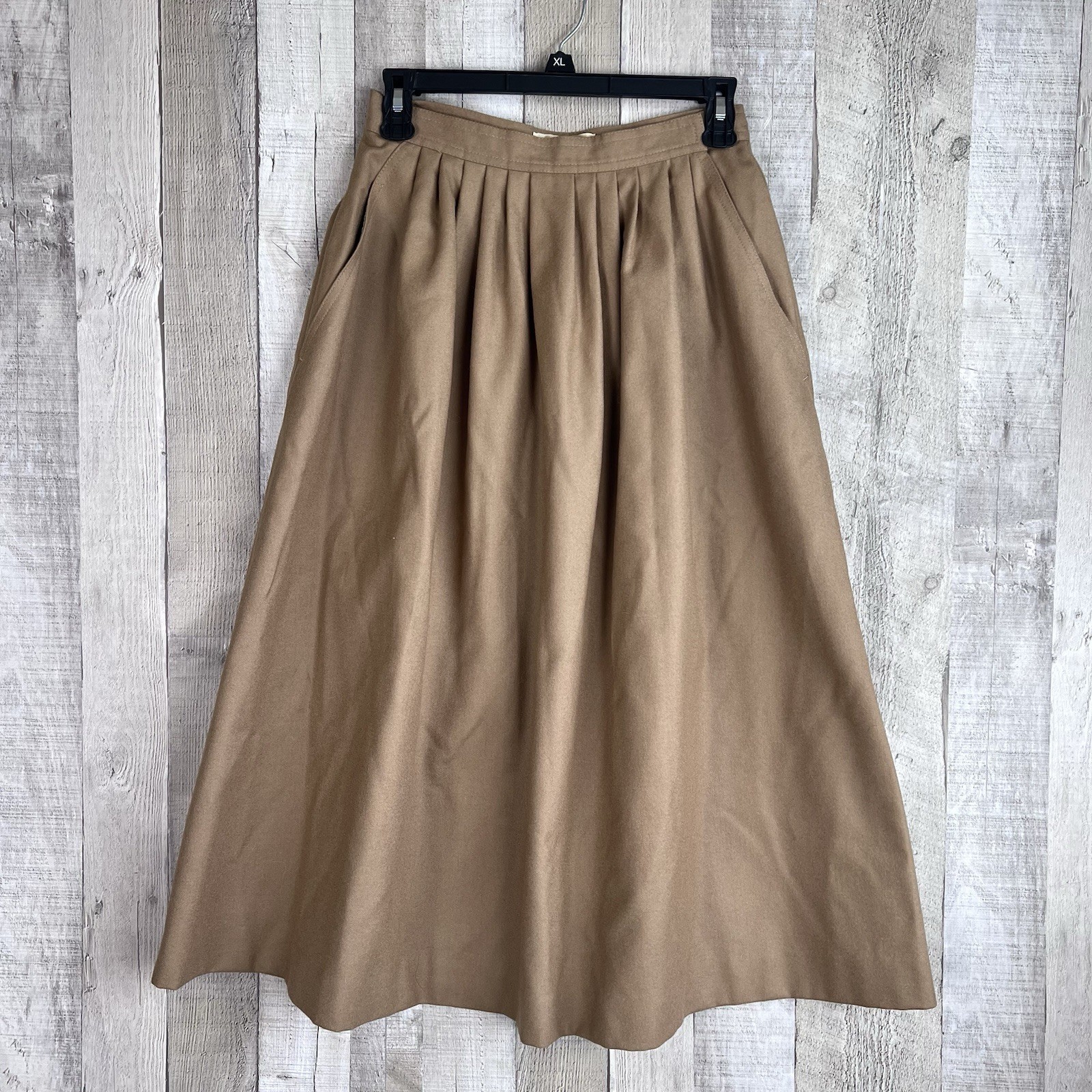 Vintage Barry Bricken Women Wool Skirt Suit Set Size 10 Tan Pleated Union USA
