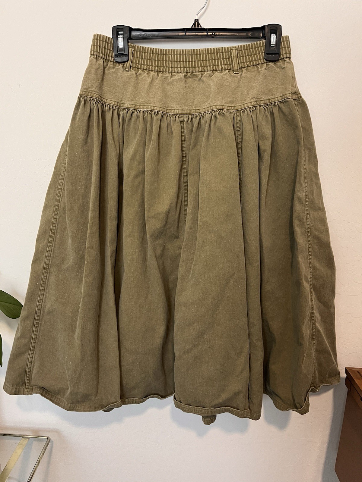 Vintage Counterparts Olive Green Button Up Flare Midi Skirt