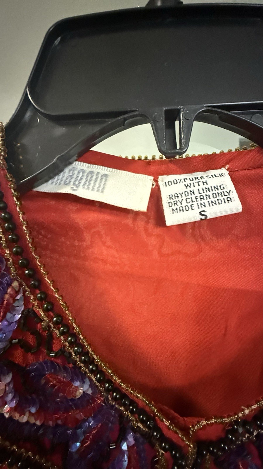 Vintage I. Magnin 100% Silk Red Beaded Sequin Evening Jacket India Size S