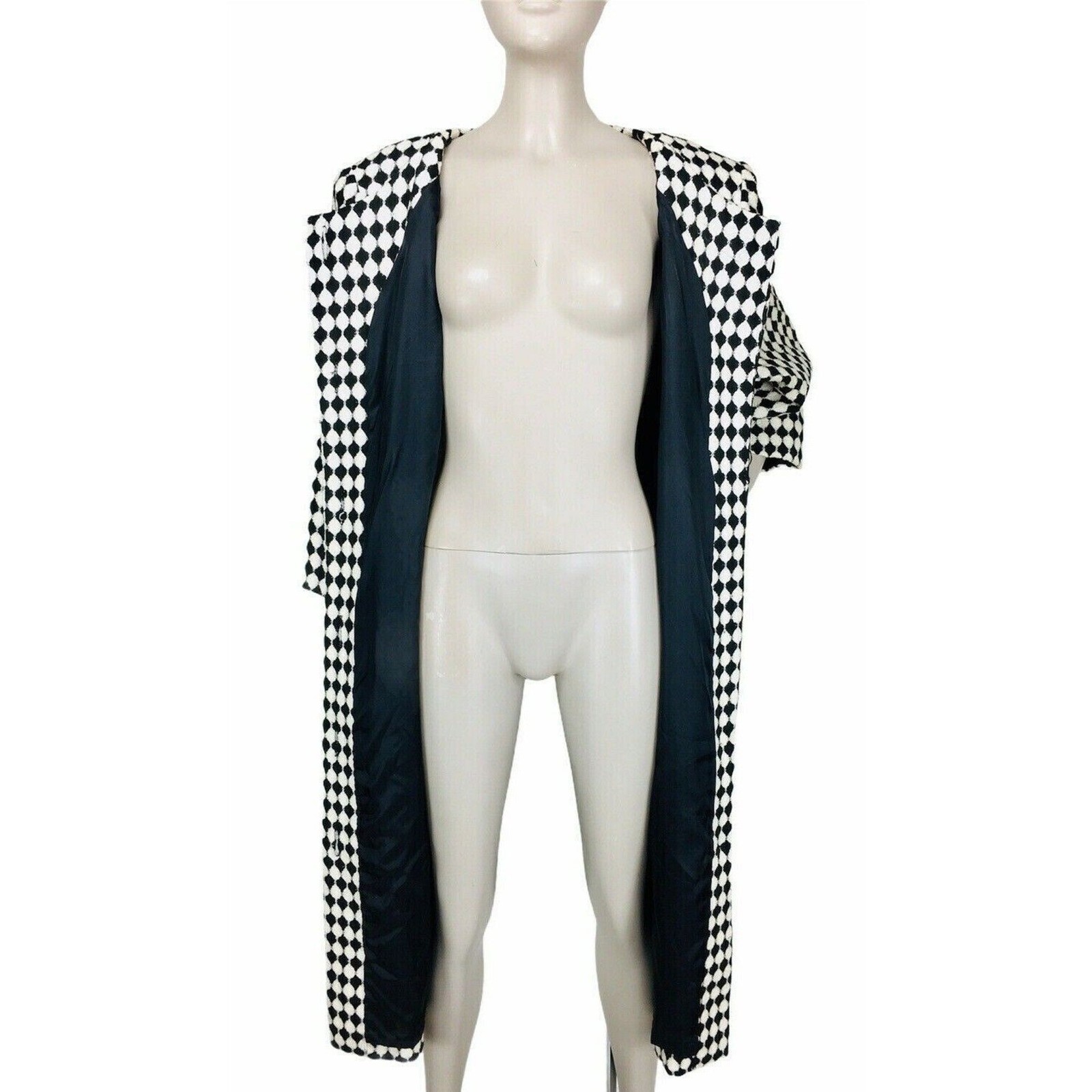 Vintage 80s Jackie Bernard MOD Monochrome Dress Coat Women’s Size M/L