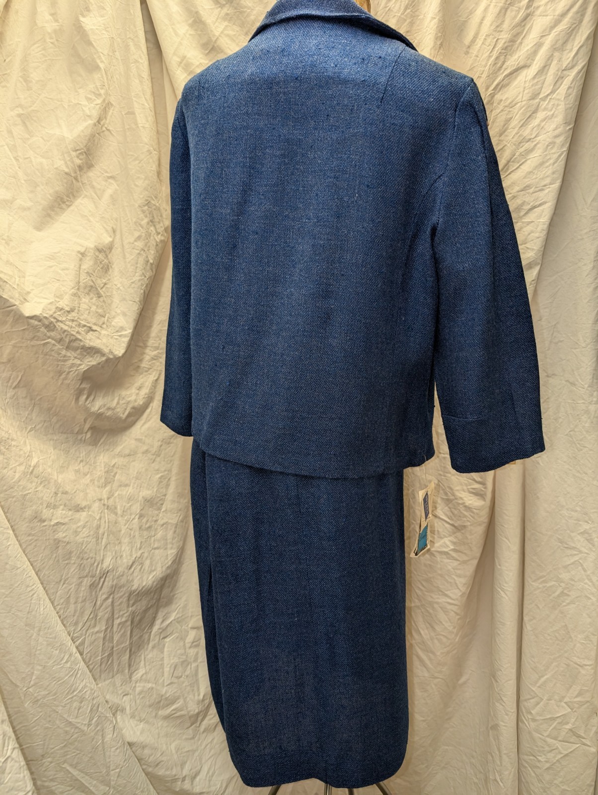 Vintage 1960’s Blue Rayon Knit Skirt Suit by Lampl Size Small 18 NWT
