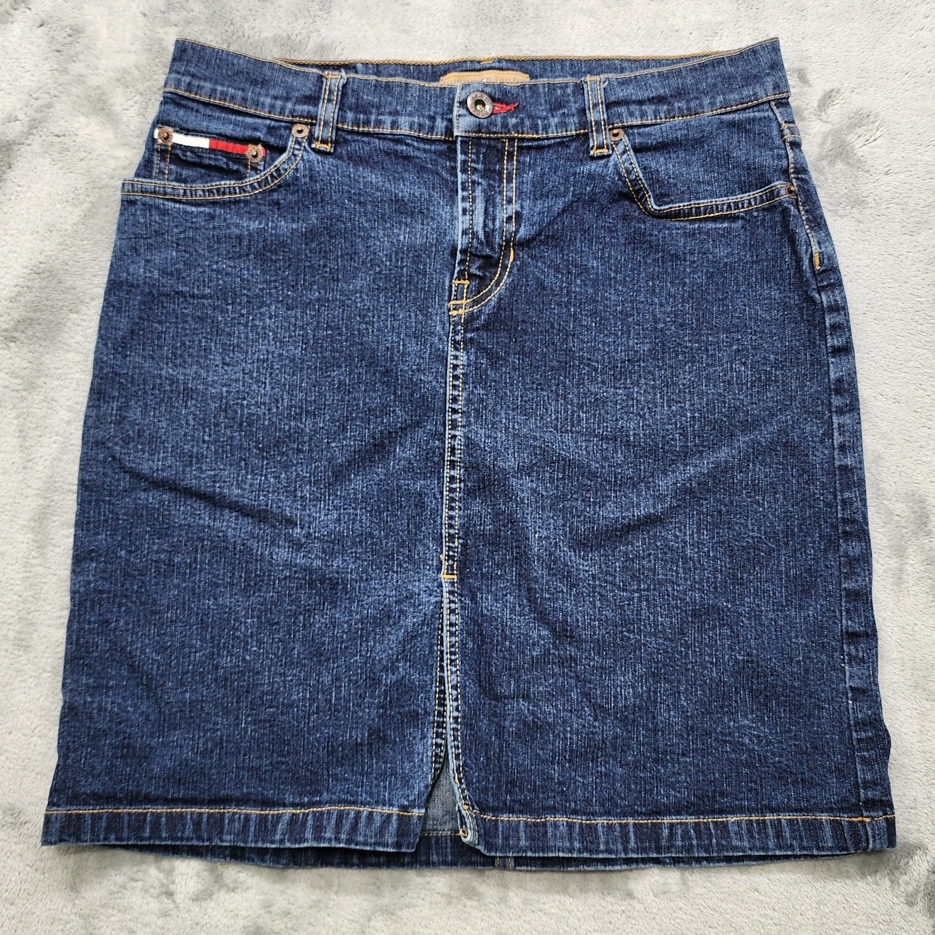 Vintage Y2K Tommy Jeans Skirt Womens 5 Juniors Blue Dark Wash Mini Front Slit