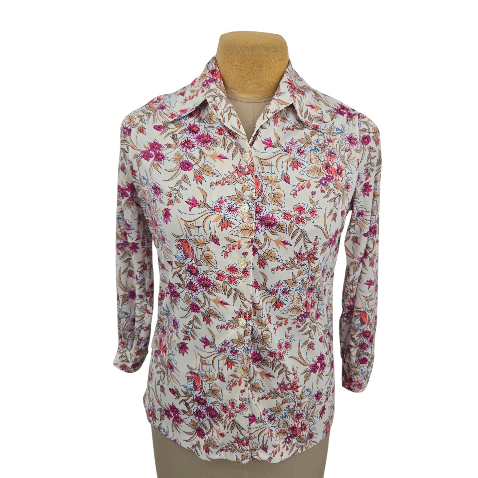 Sodi Floral Button Up Blouse Womens 18 Vintage 70s Retro Groovy Dagger Collar