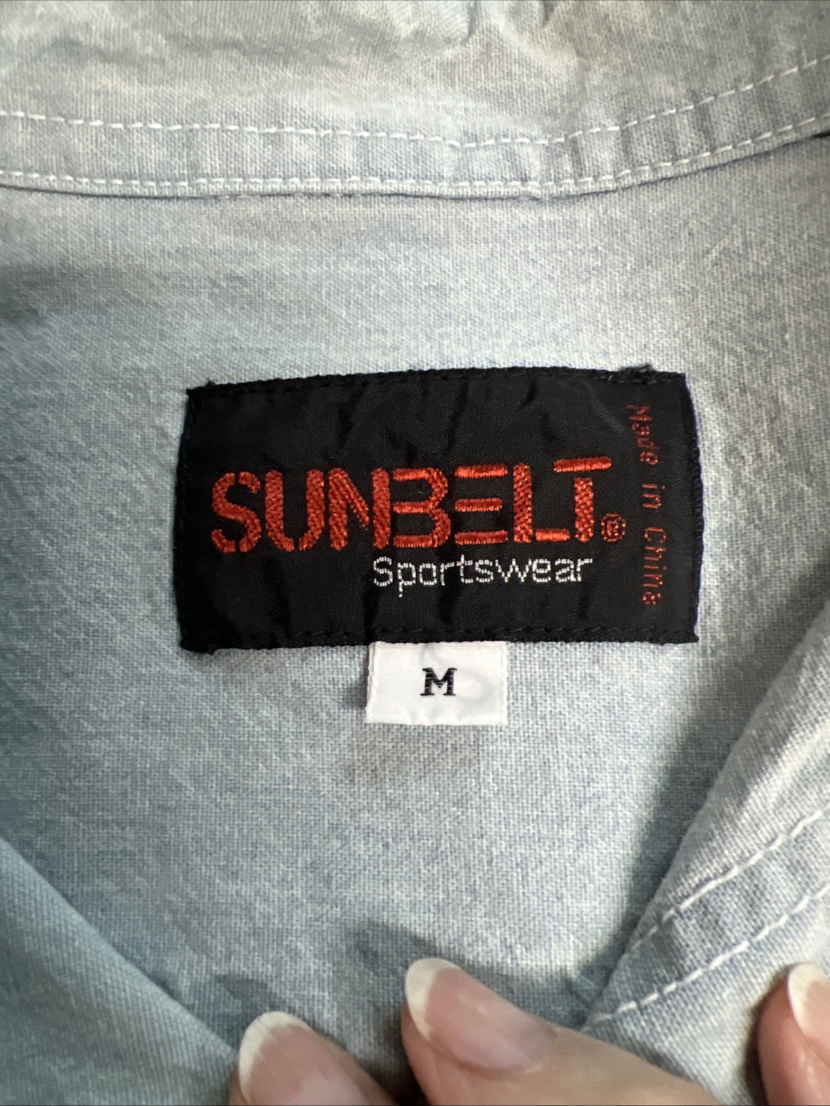Vtg 1990 Sunbelt Sportswear Chambray Blouse Shirt Applique Gardening Boho Sz M