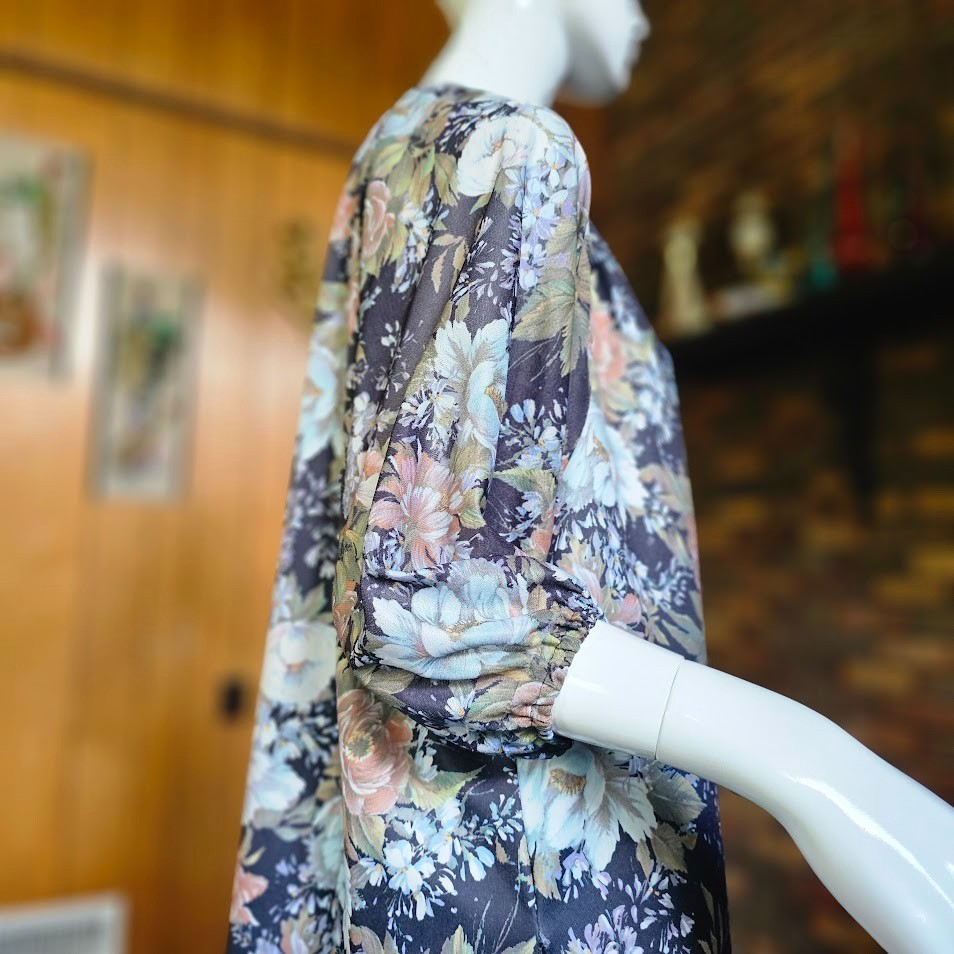 Vtg 70s Plus Size Boho Impressionist Floral Caftan Hippie Hostess Dress 1X/2X/3X