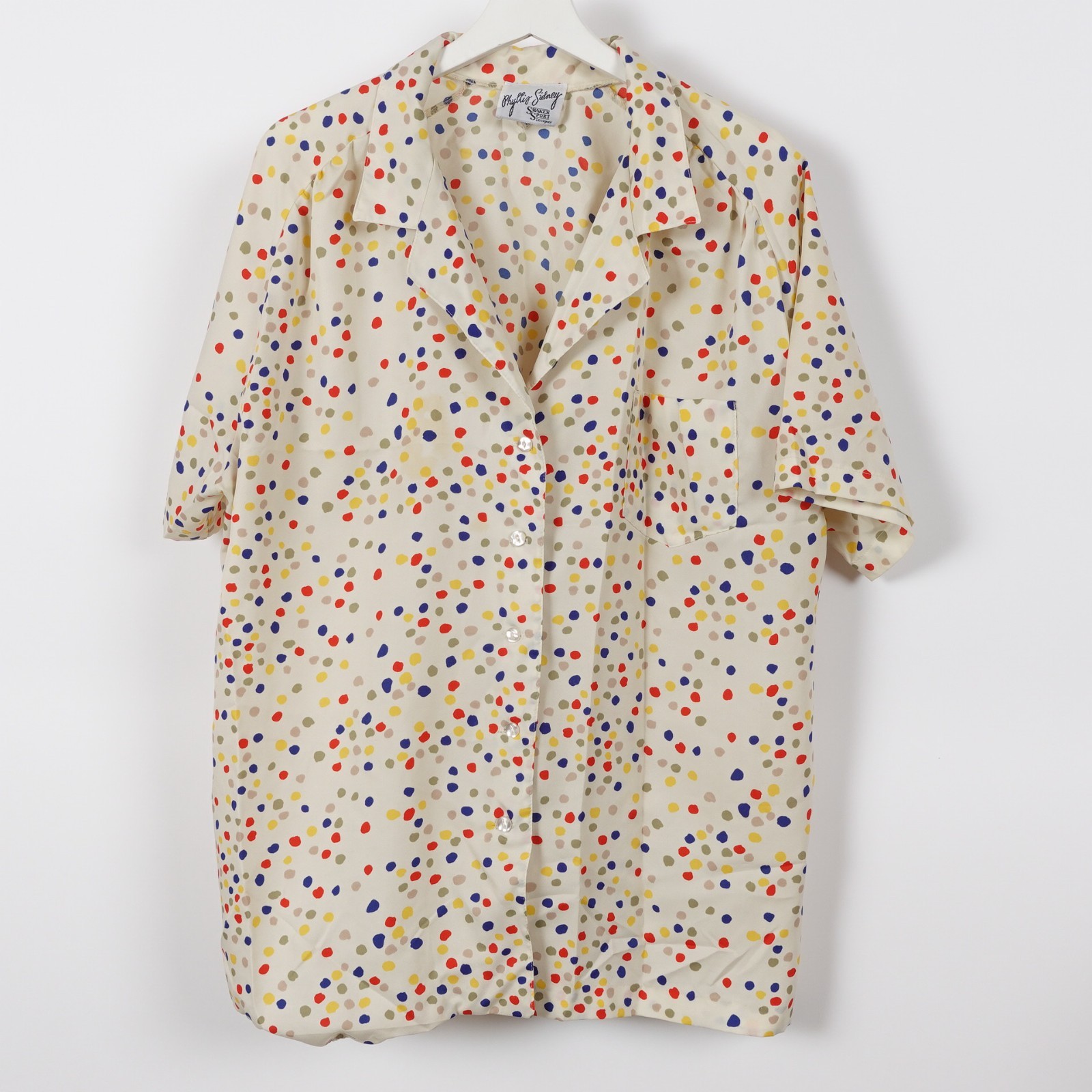 Vintage 70s Polka Dot Art Dots AOP Button Shirt Phyllis Sidney Shaker Sport XL