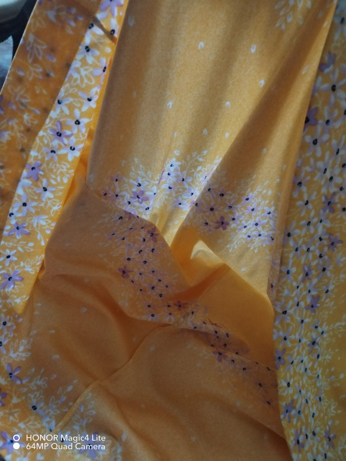 Yellow floral dress, vintage late ’70s, Corelle brand, size 46, made in Italy