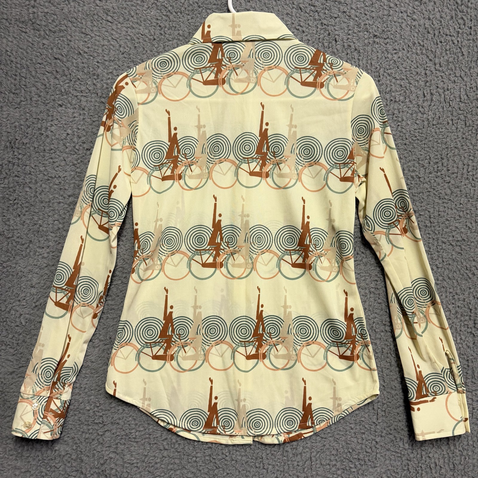 Vintage 70s Cin-Cin Nylon Disco Shirt Blouse Women’s Size 7/8 Geometric Print