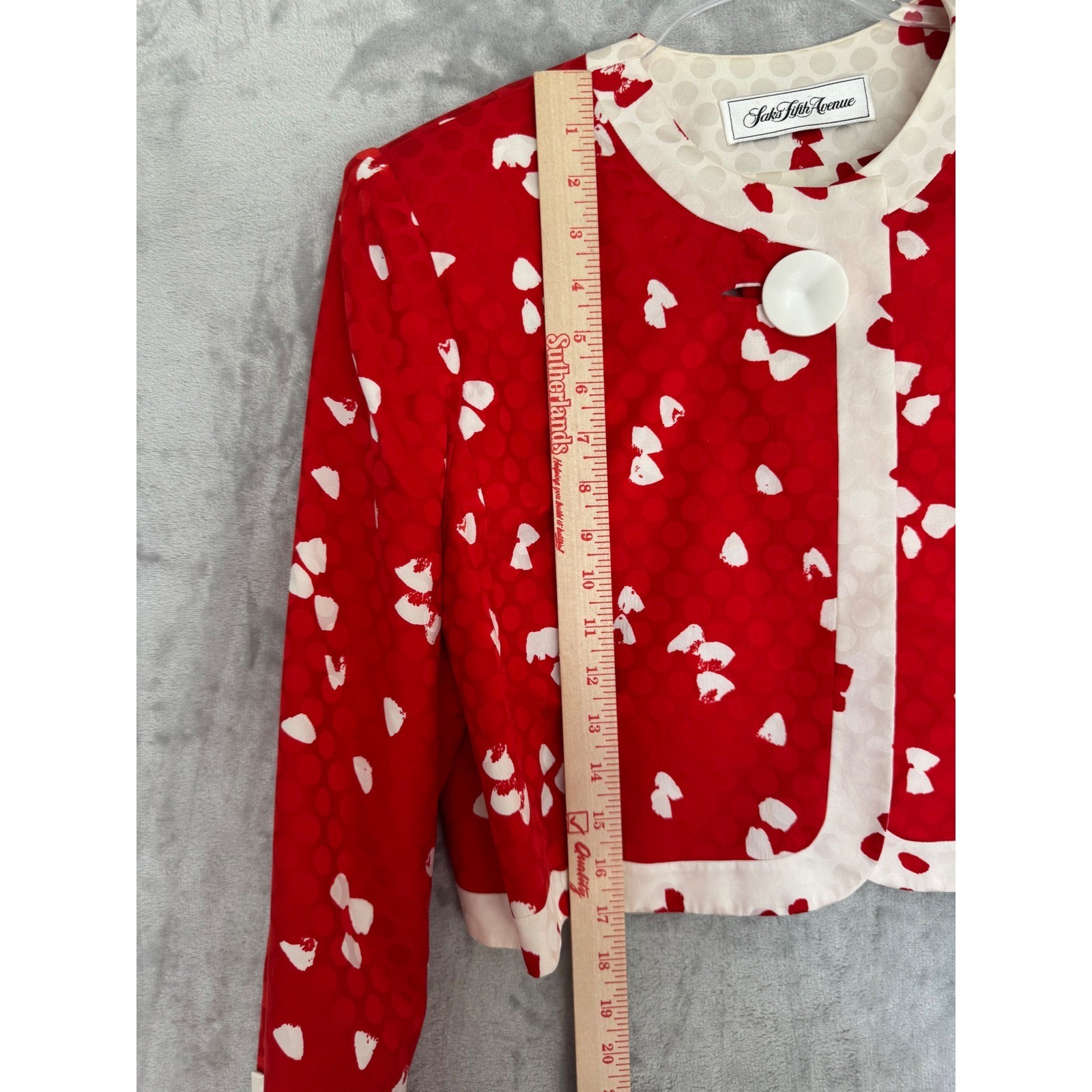 David Hayes Saks Fifth Avenue Red Silk Jacquard Cropped Jacket Vintage est Large