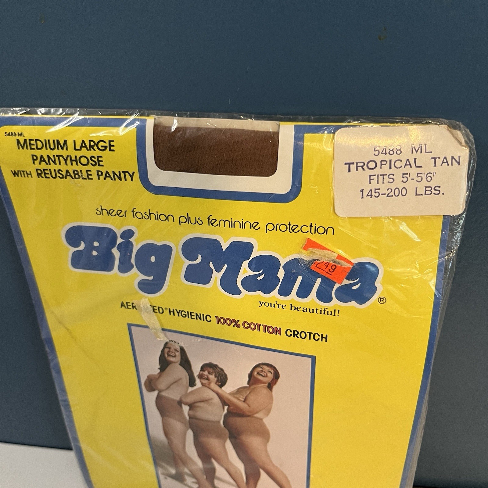 Vintage Big Mama PantyHose Size M/L Tropical Tan w/Reusable Panty 1980 New NOS
