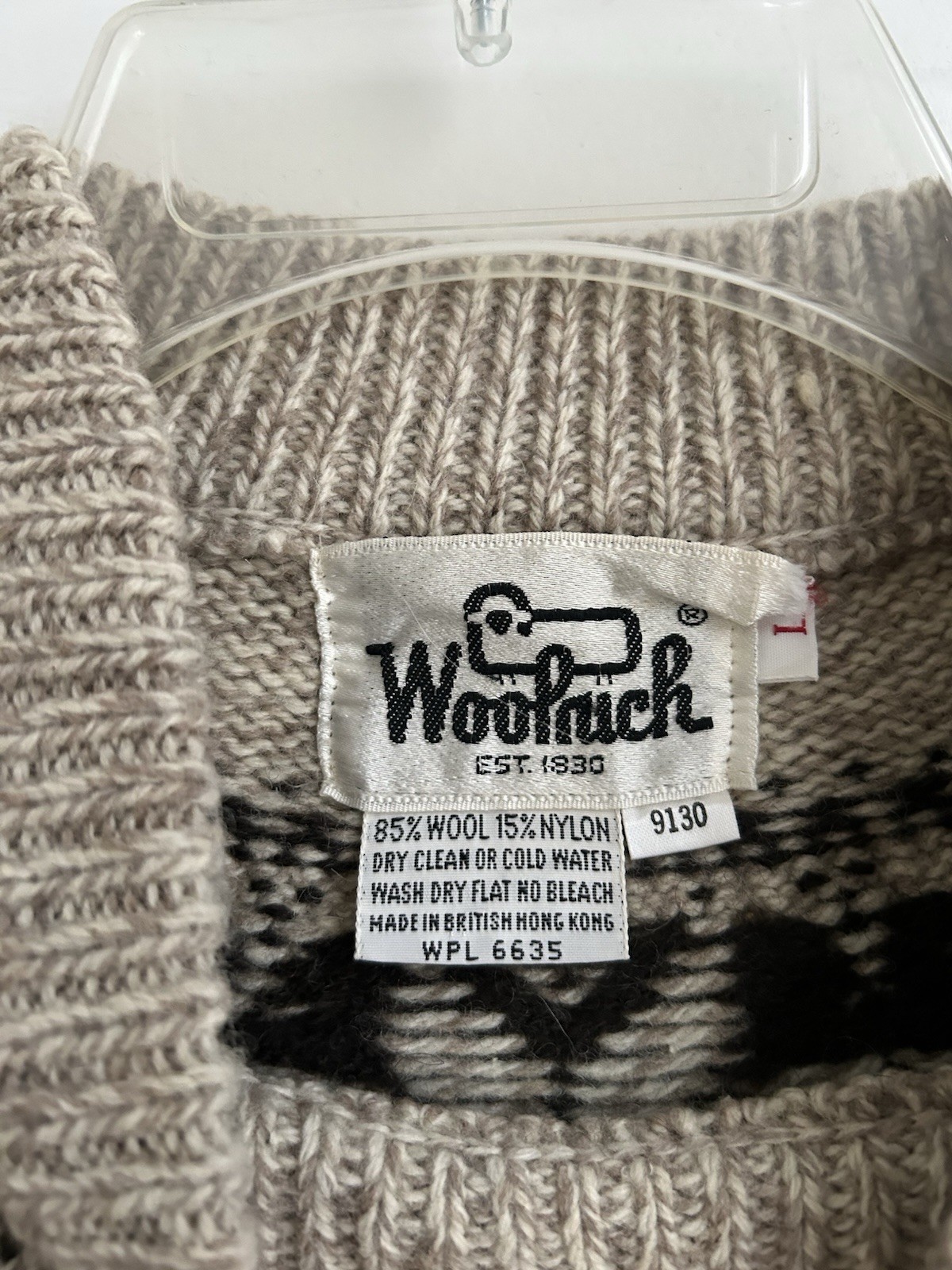 Vintage Woolrich Sweater Fair Isle Size L Wool Blend Pullover Celtic Cross 1960s