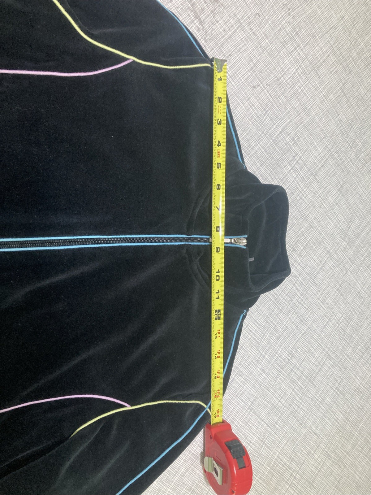Vtg 90s Y2K Blast Sport Black Velour Track Jacket Pastel Piping Zip Petite Large