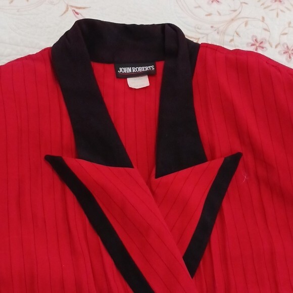 Vintage 1980’s Dress John Roberts Red Dress Med Pleated Pin Stripe Belt