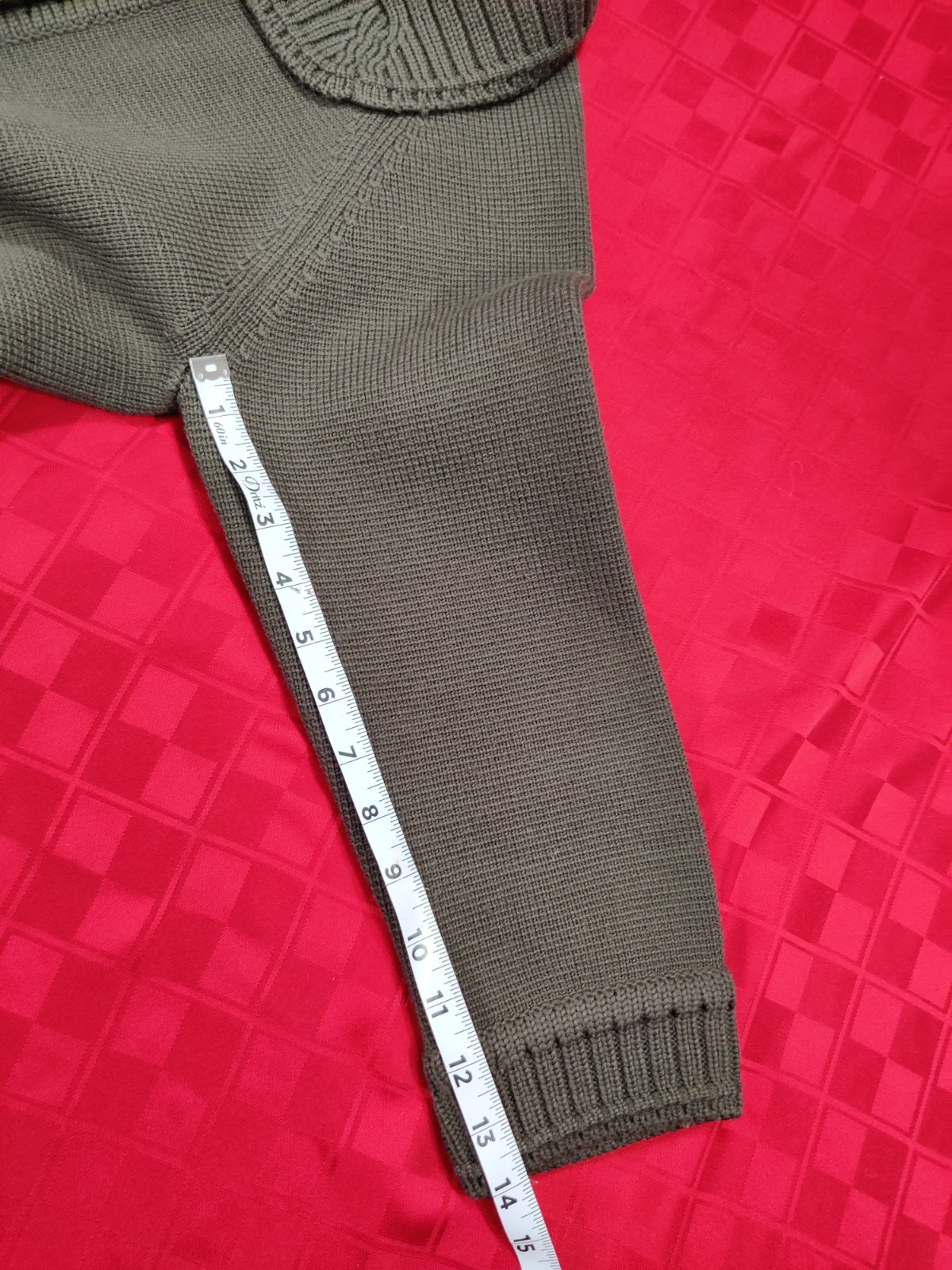 VGT. Gino Paoli Wool Long Cardigan 3/4 Sleeve Curved Collar Pockets Green 10