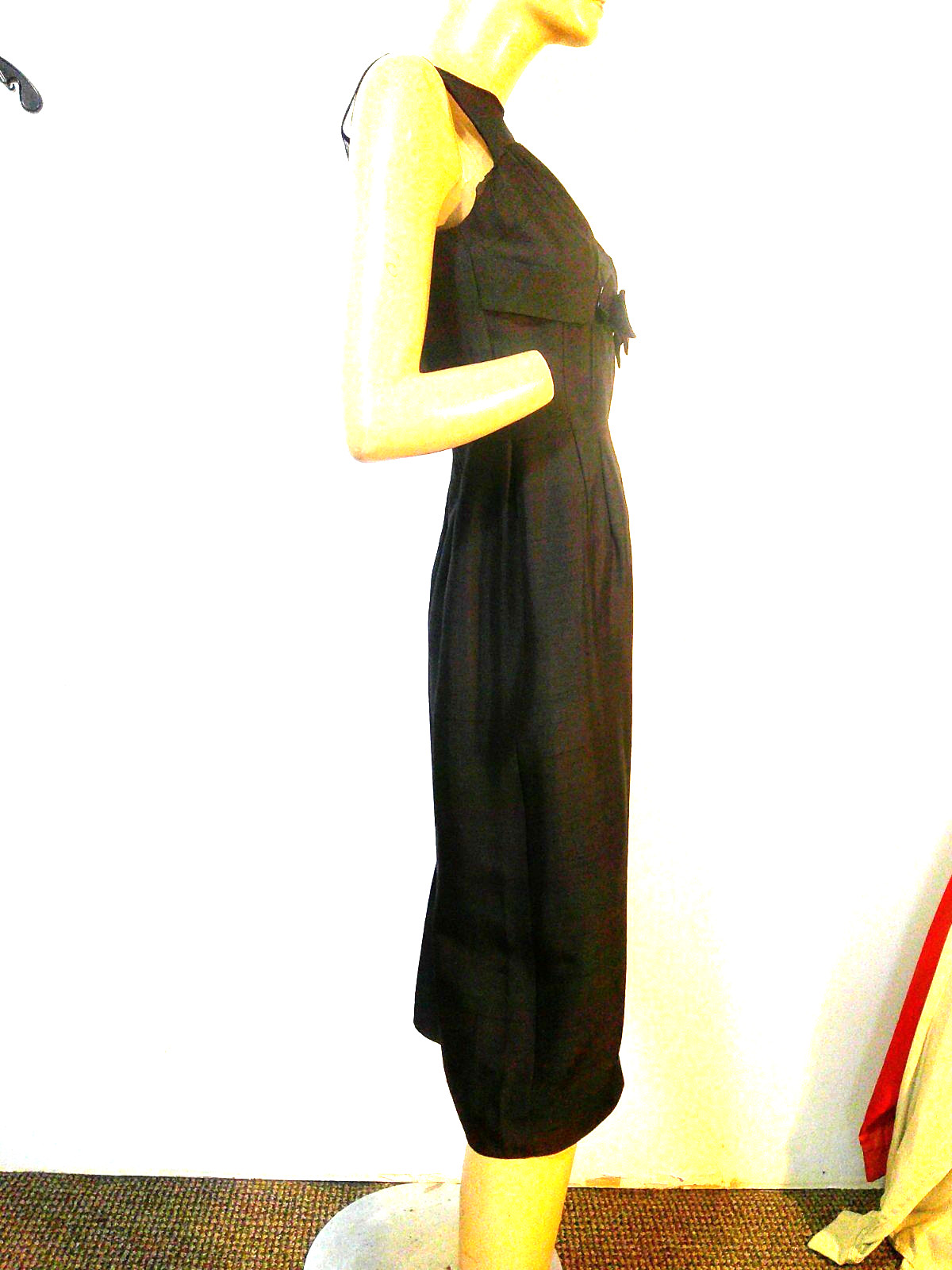 Vtg 50’s Black Raw Silk Illusion Wiggle Hourglass Pin Up Dress MINT 36-28-38