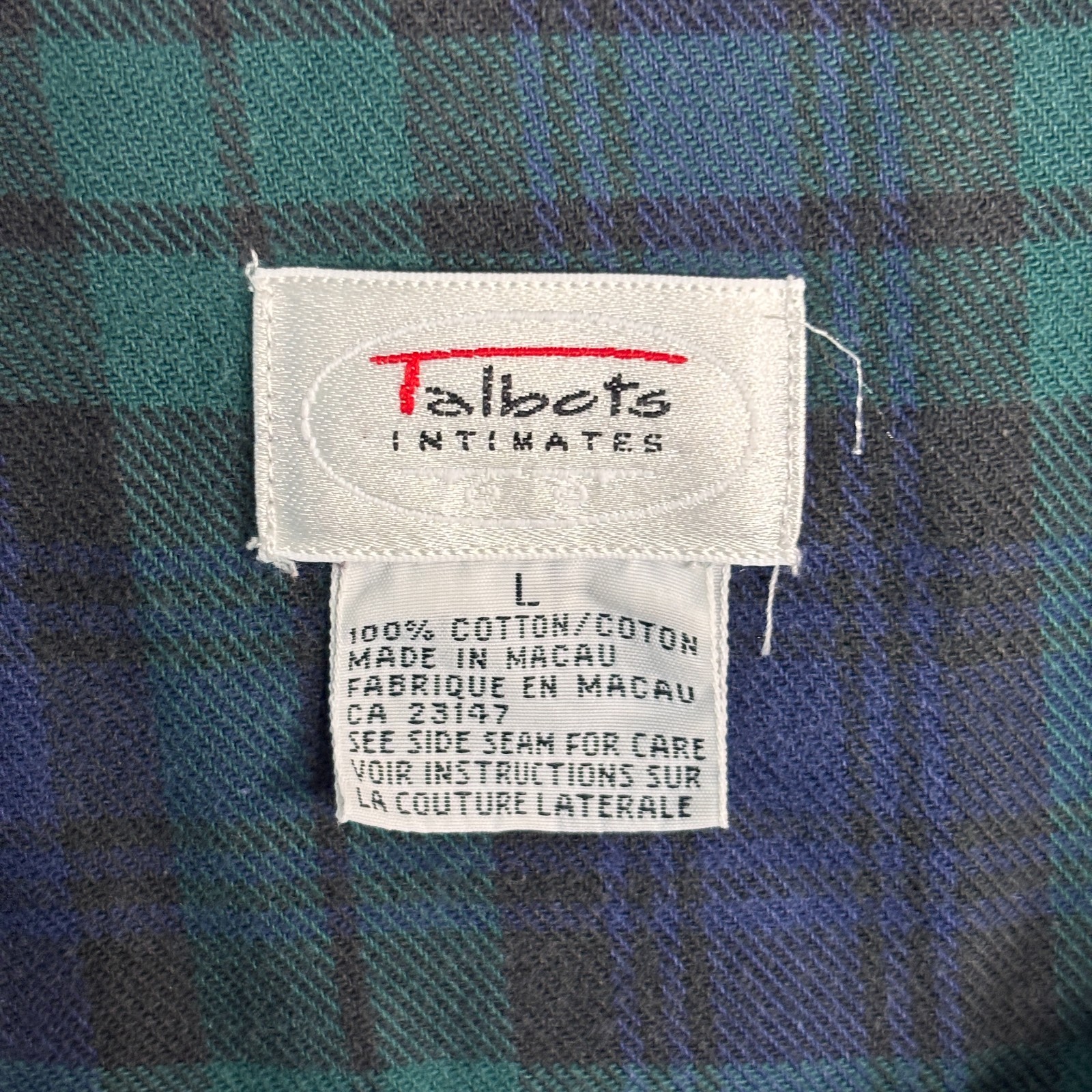 VTG 90s Talbots Nightgown Women’s Size L Short Sleeve Blue Green Intimates