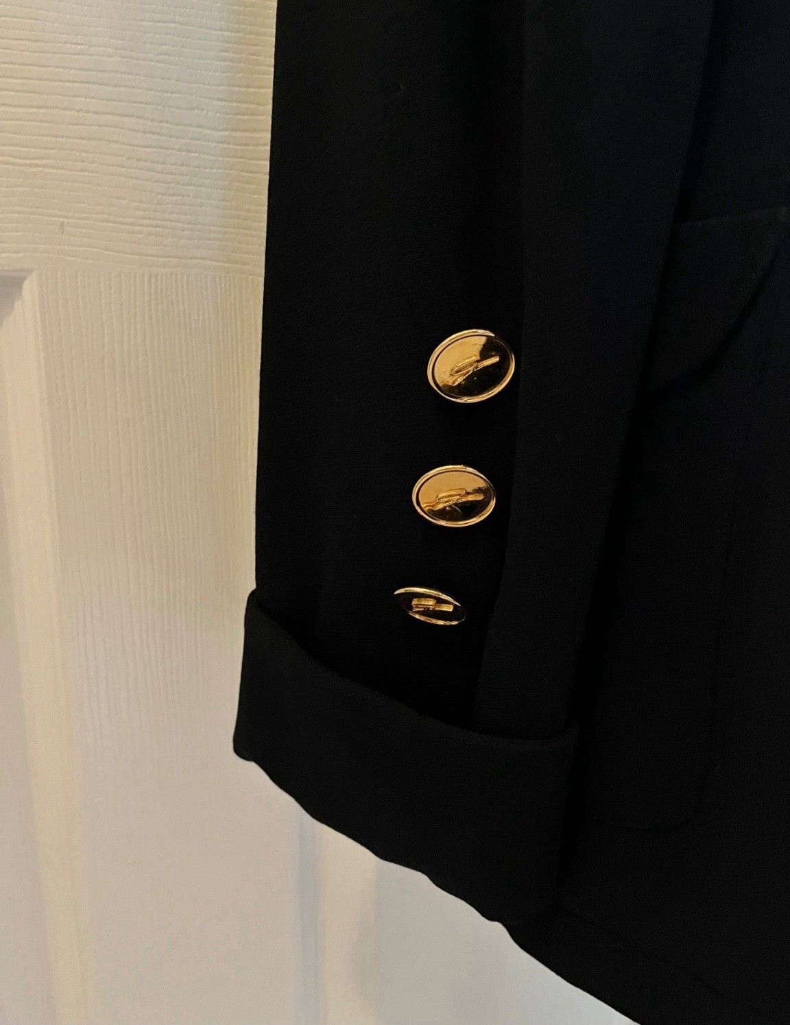 Vintage GENNY Black Wool Jacket With Gold Buttons, Signed, Italian Size 42