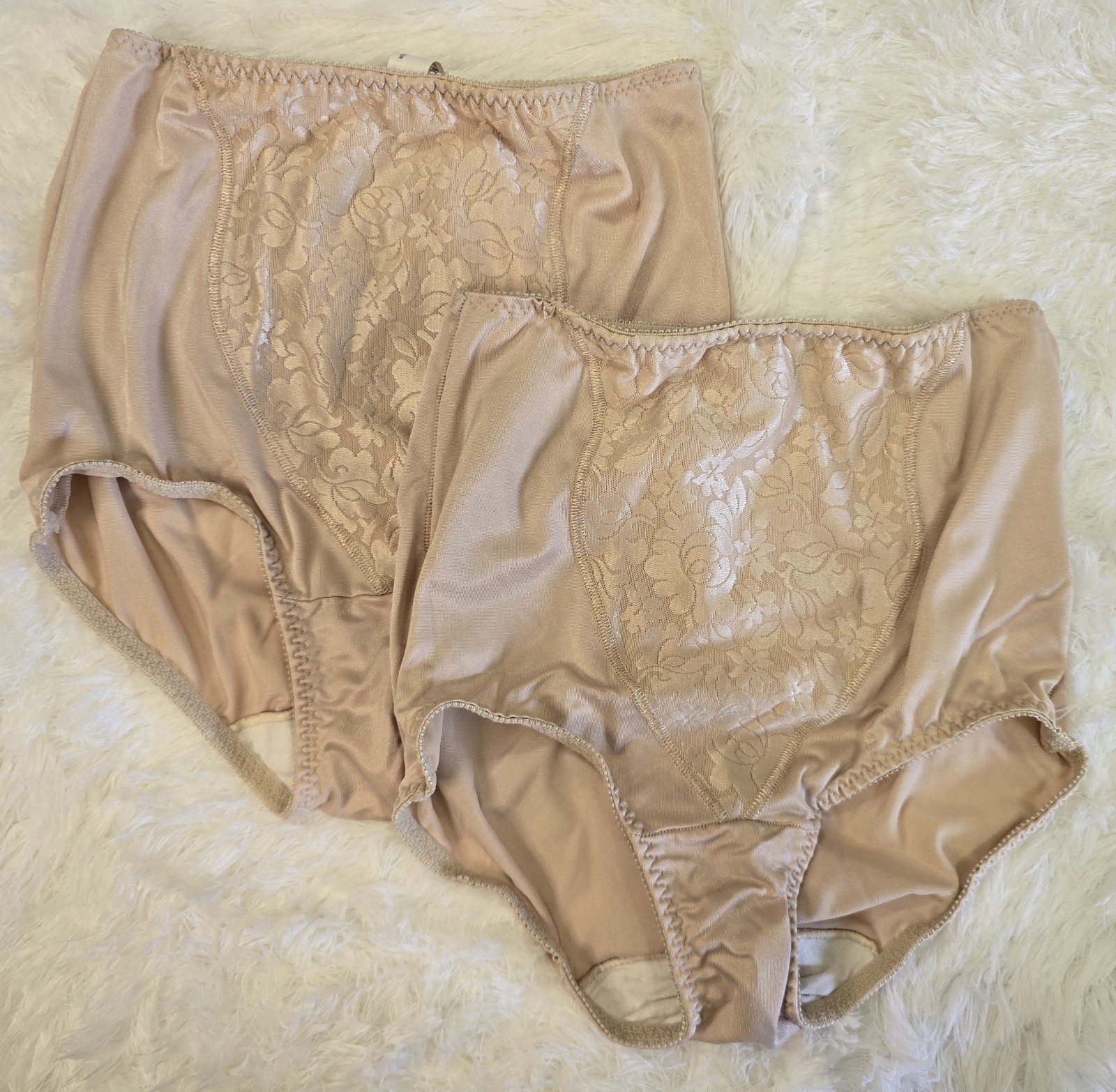 2 Vintage Beige Tan Nude Lace Shaping Contour Nylon Underwear Panties Size M
