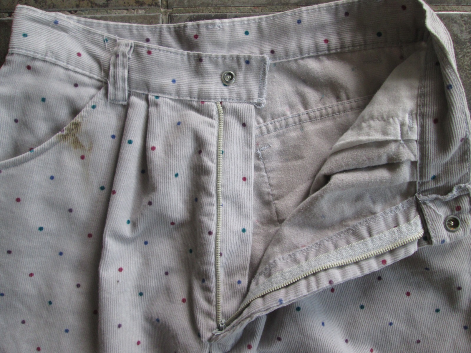 Vintage Palmetto’s Mom Pants 12 24×25 Gray Corduroy High Waist Polka Dot Tapered