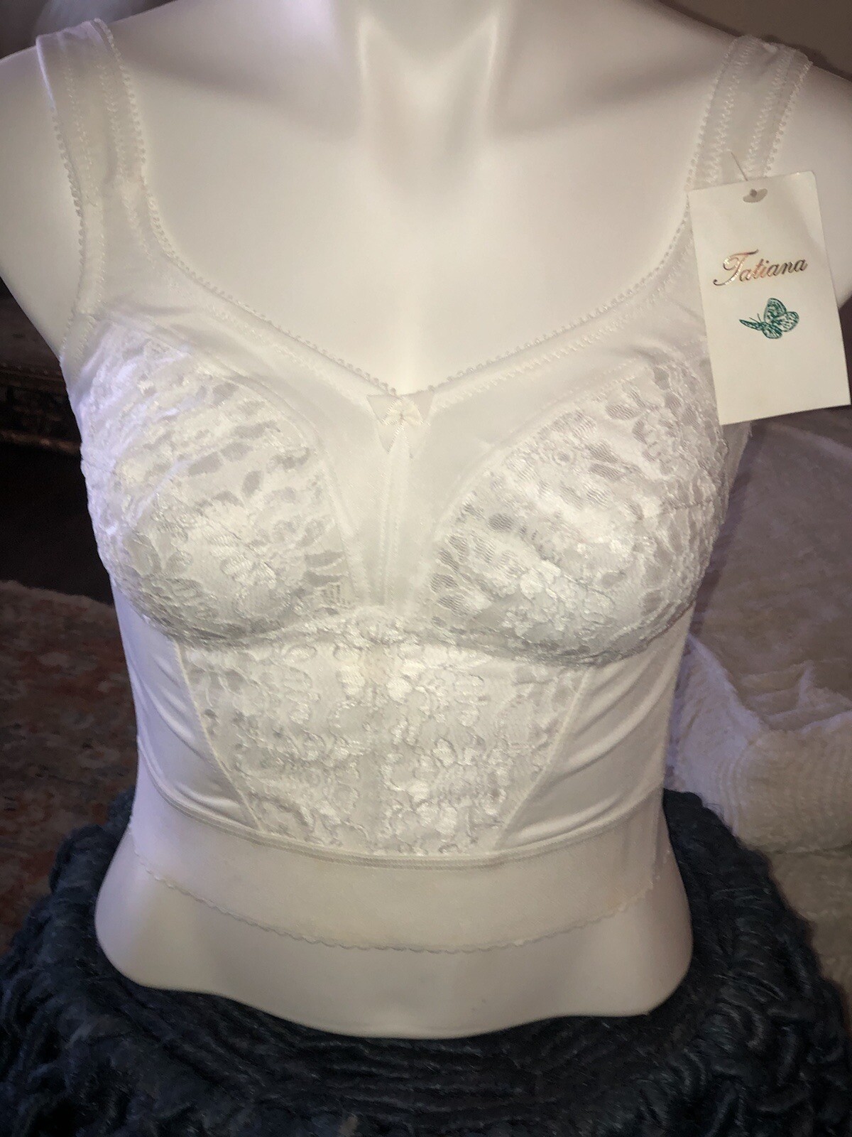 LONG LINE BRA VINTAGE LINGERIE 34D STRETCH BRA Pin Up White New With Tags