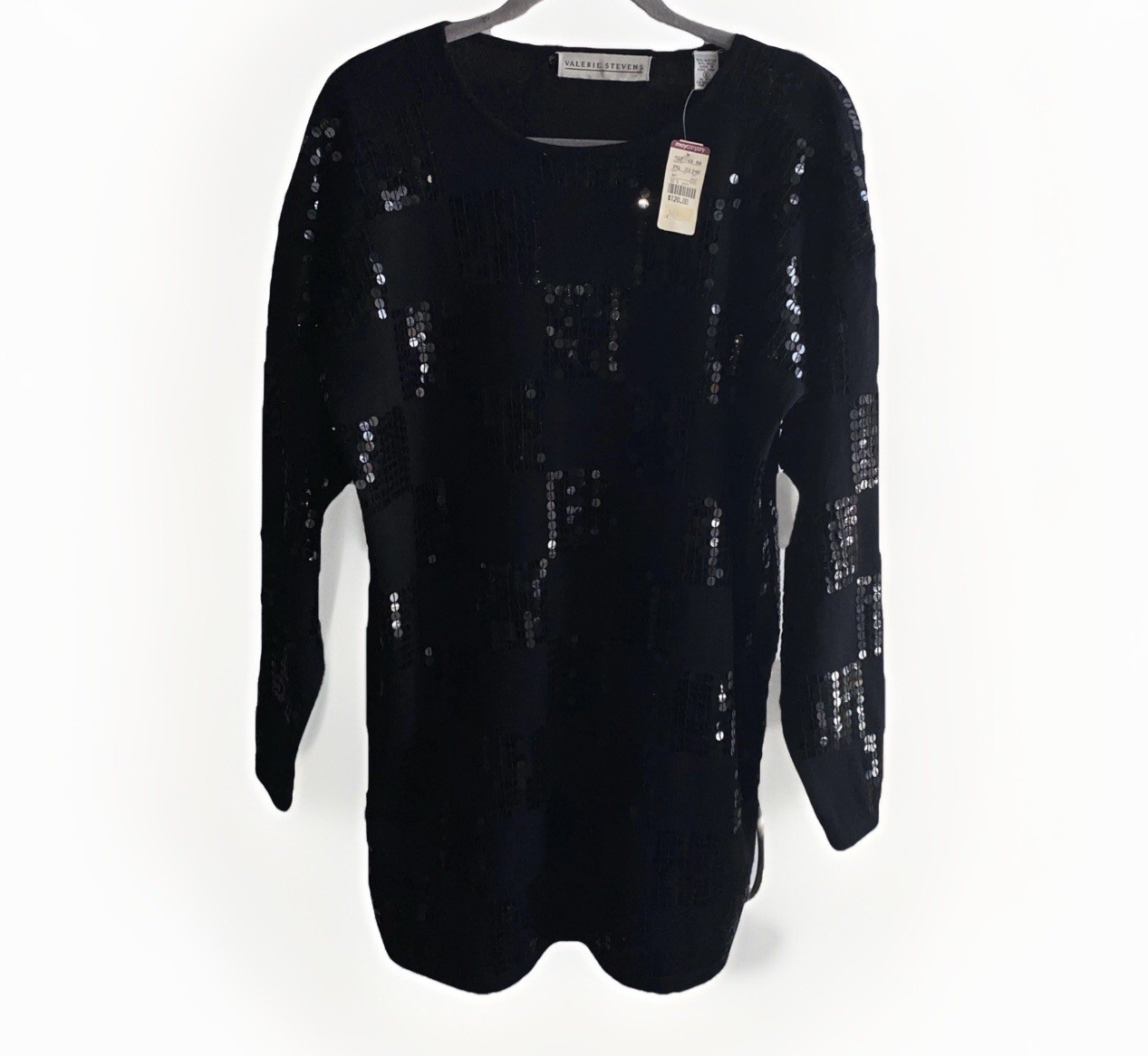 Vintage Valerie Stevens Sequins Sweater Black Small Deadstock Defect NWT *HOLE