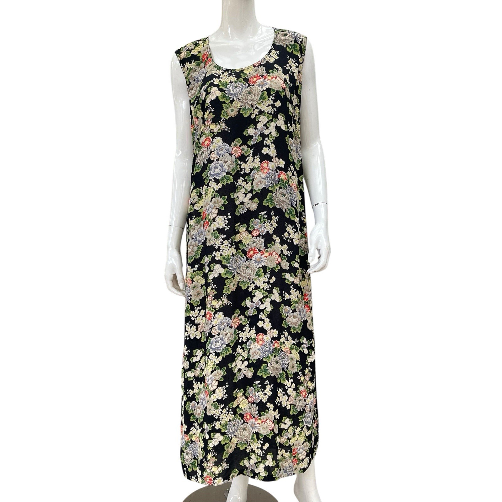 Vintage 90’s Rayon Sheath Maxi Dress Chrysanthemum Print French Connection, M