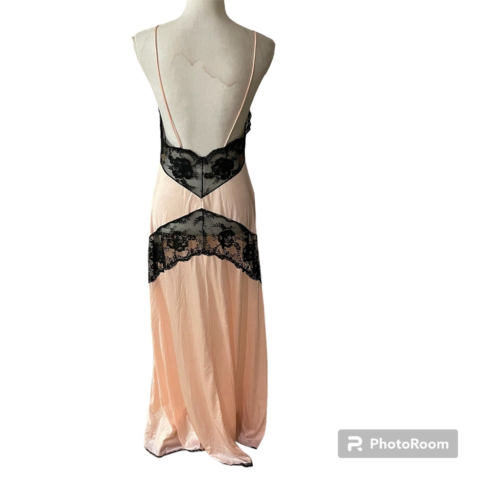 Vtg Jenelle Of California Low Cut Sexy Pink Black Lace Nightgown Lingerie S/M?