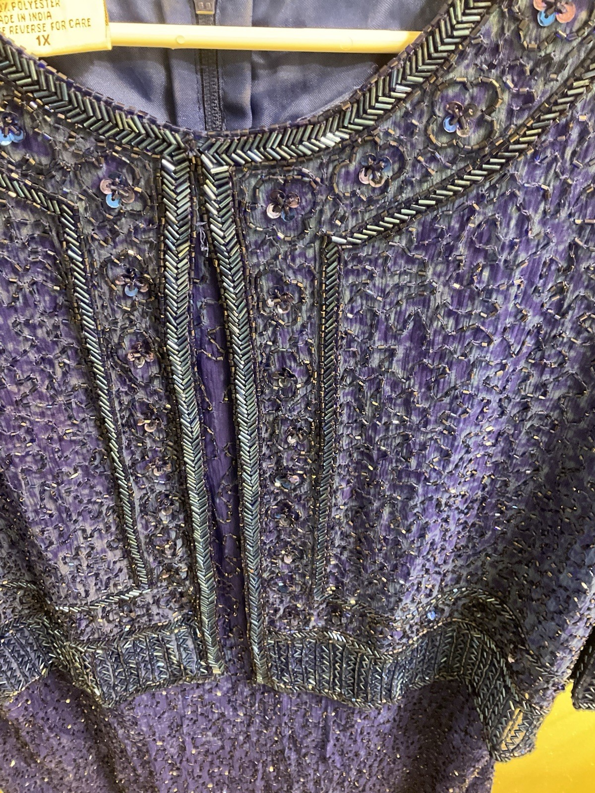 Vintage Laurence Kazar 100% silk cobalt blue heavy beaded cocktail dress size 1X
