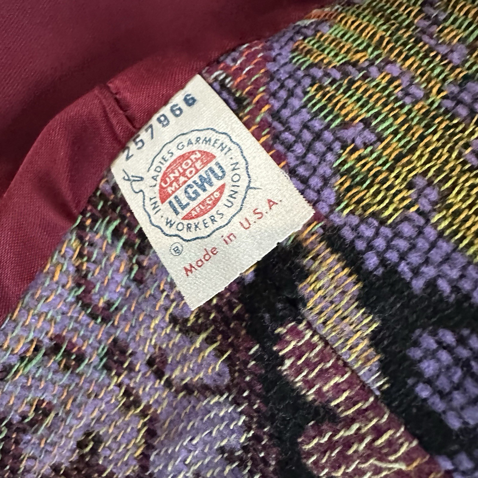 Vintage Tapestry Carpet Bag Long Coat Womens Purple Mosaic Belted 70s Boho Hippy