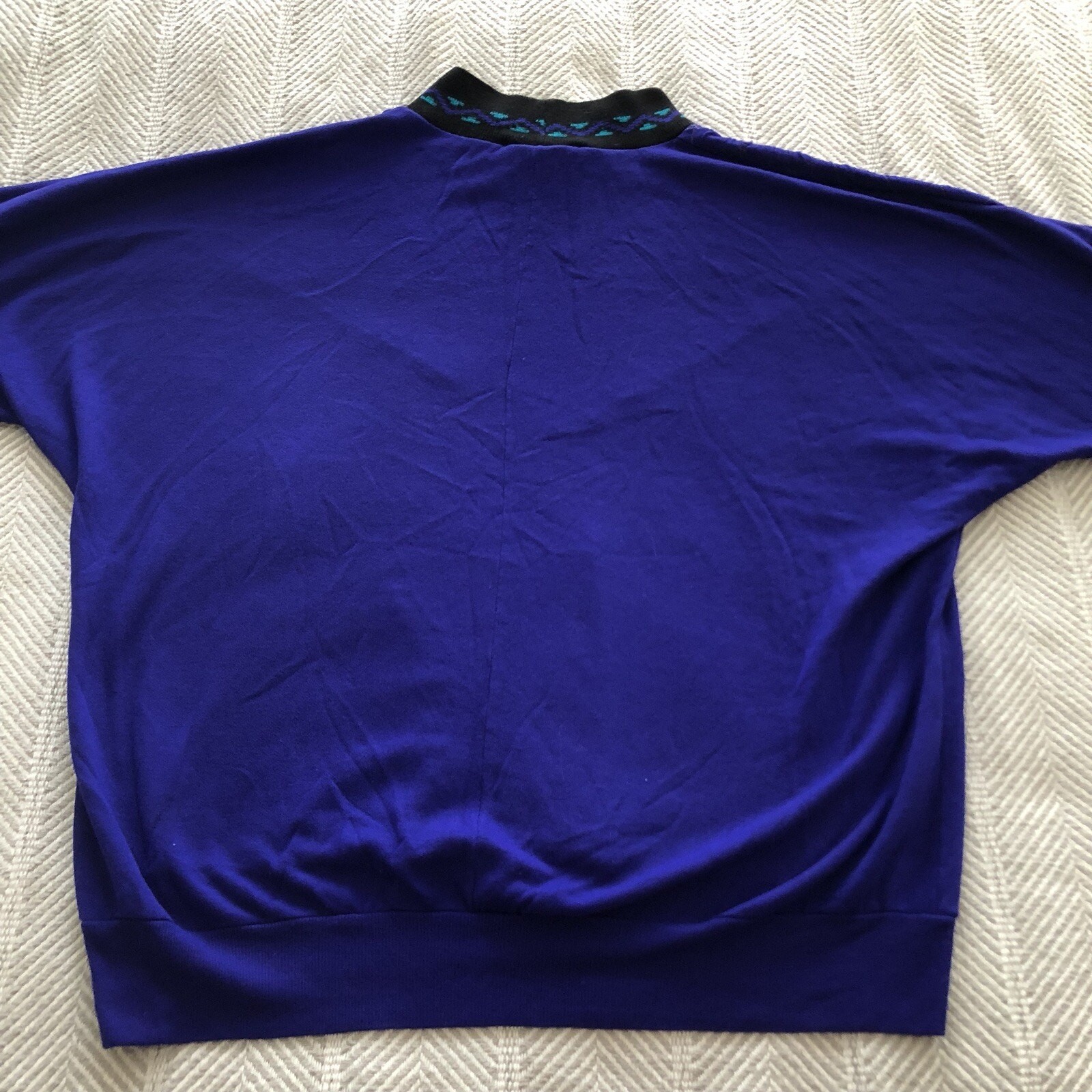 YoungStuff Studio Vintage Purple & Teal Batwing Mock Neck Pullover EUC Size M/L