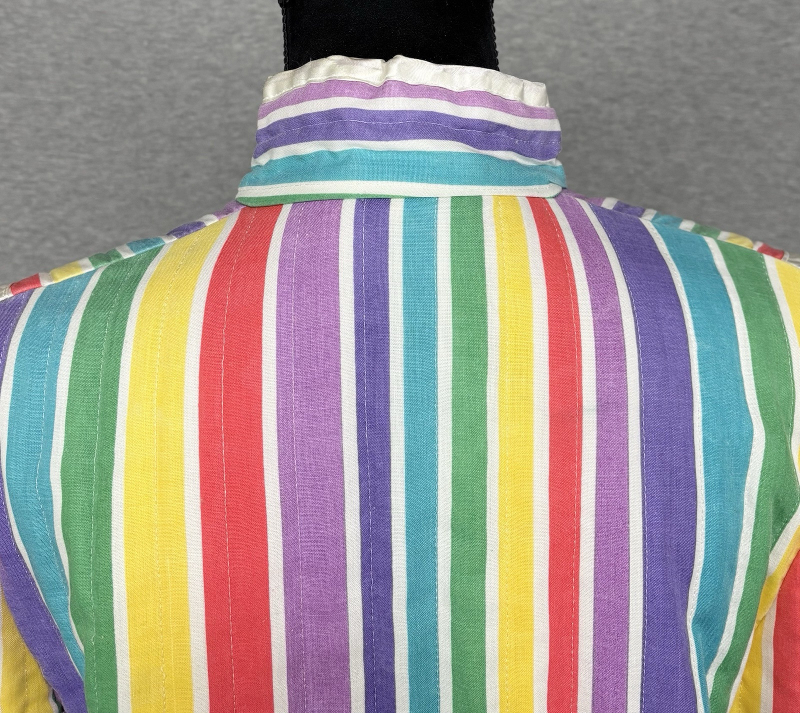70s Quilted Rainbow Jacket Size Small Open-front Colorful Pride Vintage Pockets