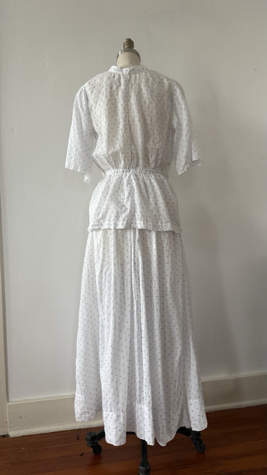 Antique Edwardian Sheer Lavender Sprig Print Cotton 2 Pc. Dress/Skirt Set 1920s
