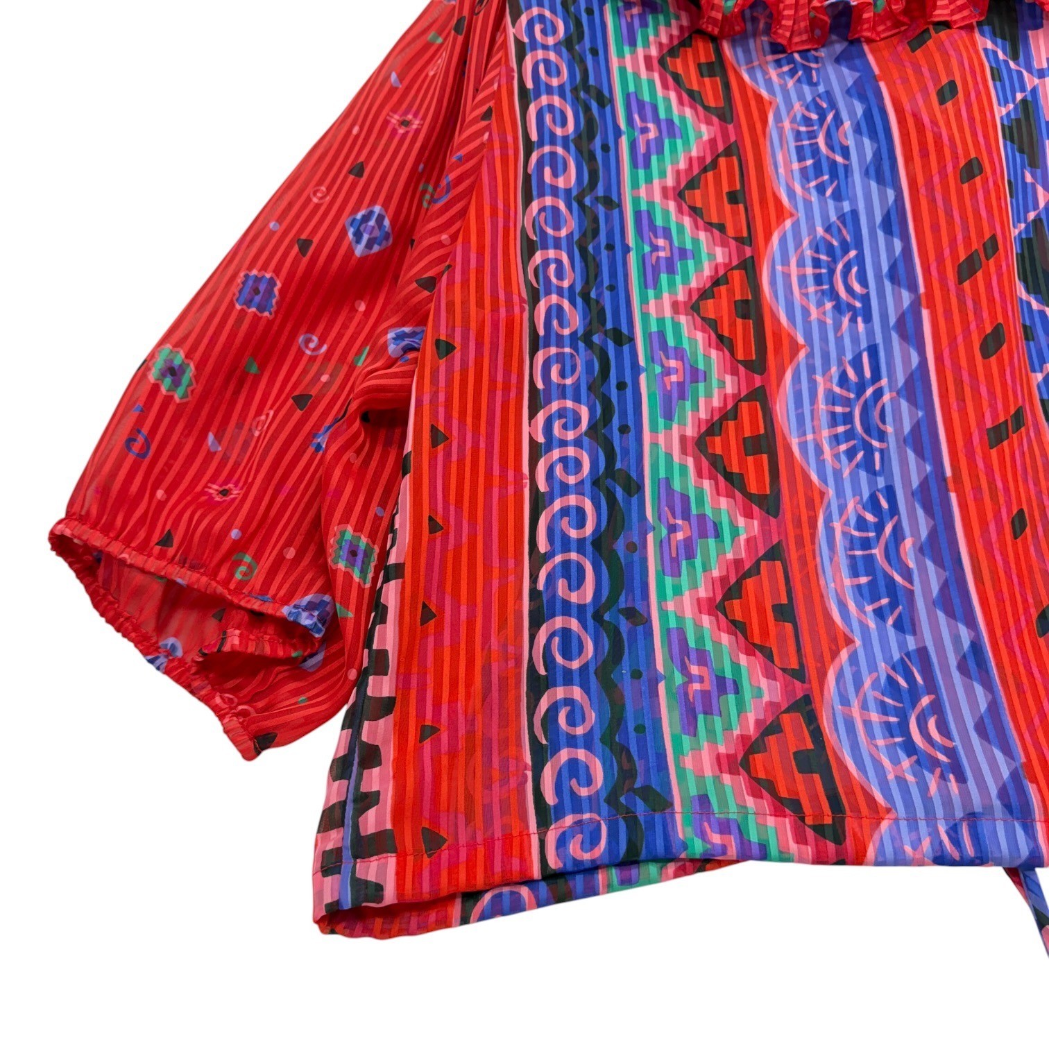 Assorti for Susan Freis Women’s L Multicolor Pleated Ruffle Boho Blouse USA