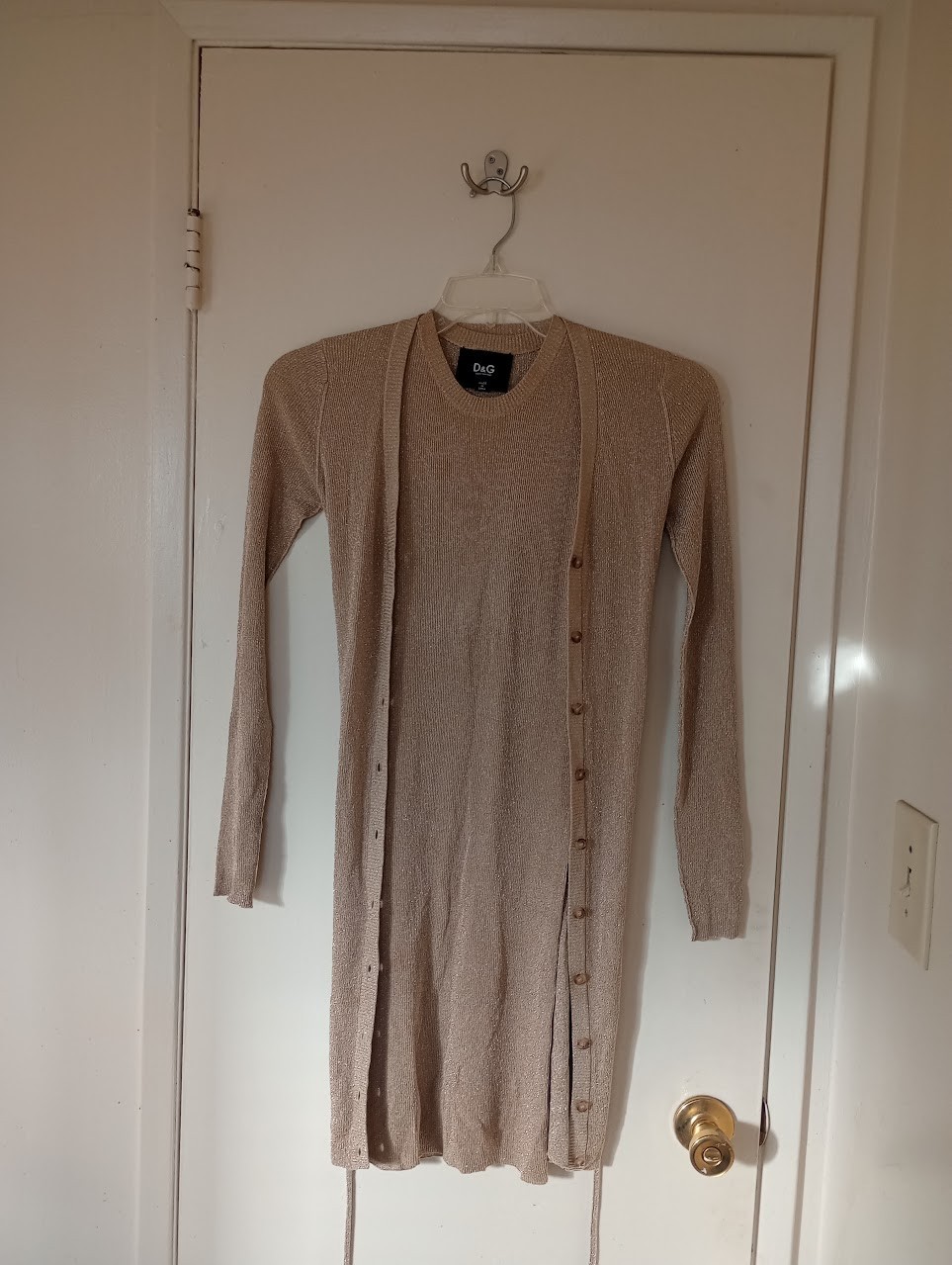 Dolce and Gabbana Gold Lurex Dress and Cardigan Set with Belt Evening Dress XS/S