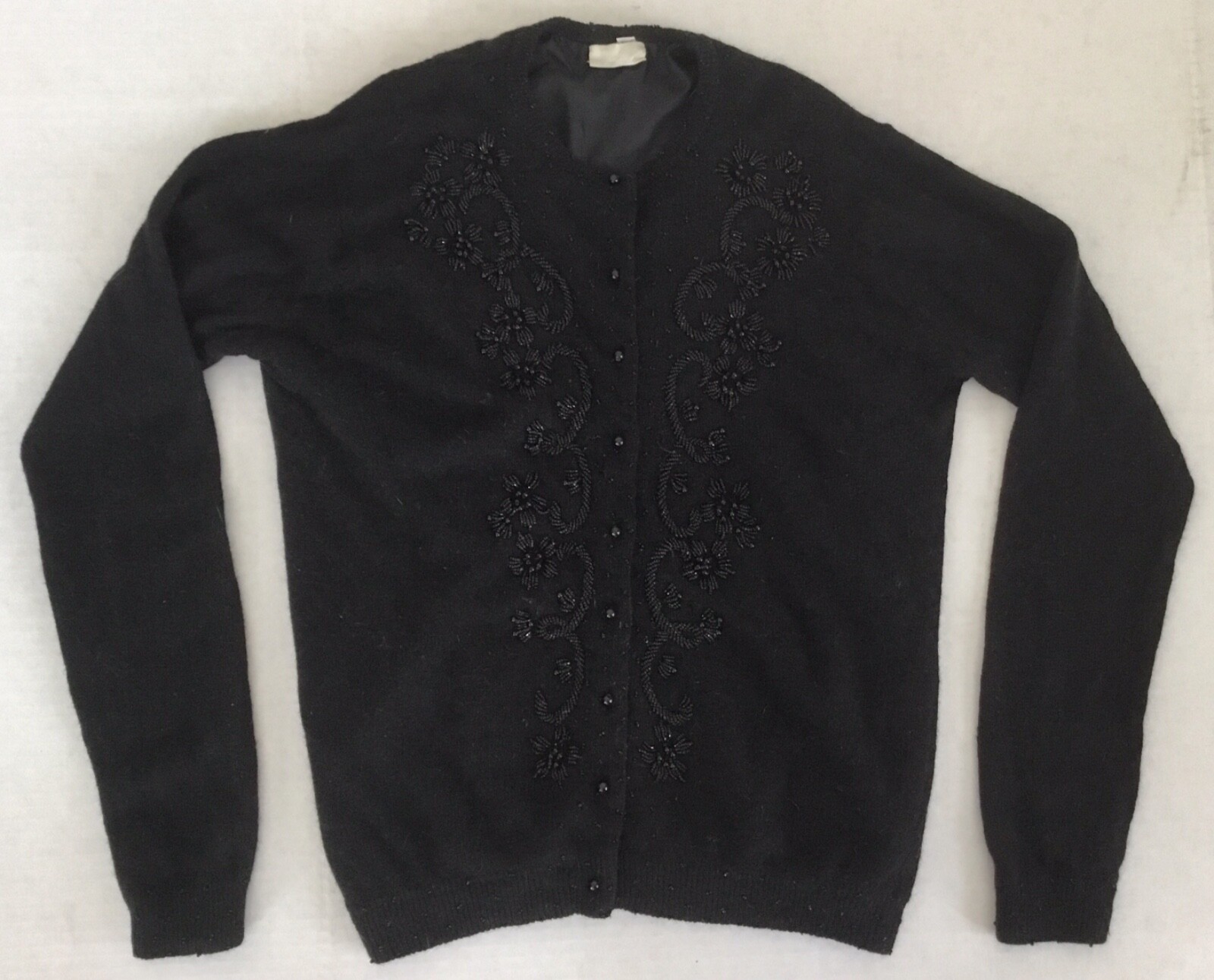 Vintage 1950/60s Black BEADED Button-Up SWEATER Size 38 (Small to Medium)