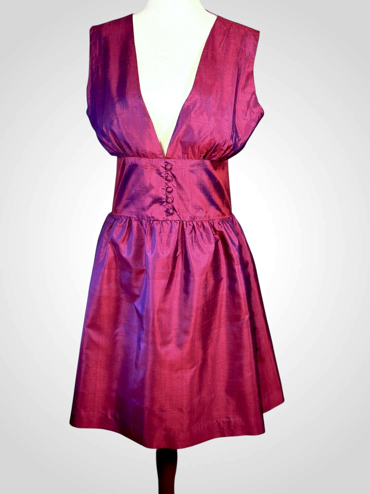 Vintage 1960s Iridescent Silk Dupioni Cocktail Dress Magenta Purple Custom M-L