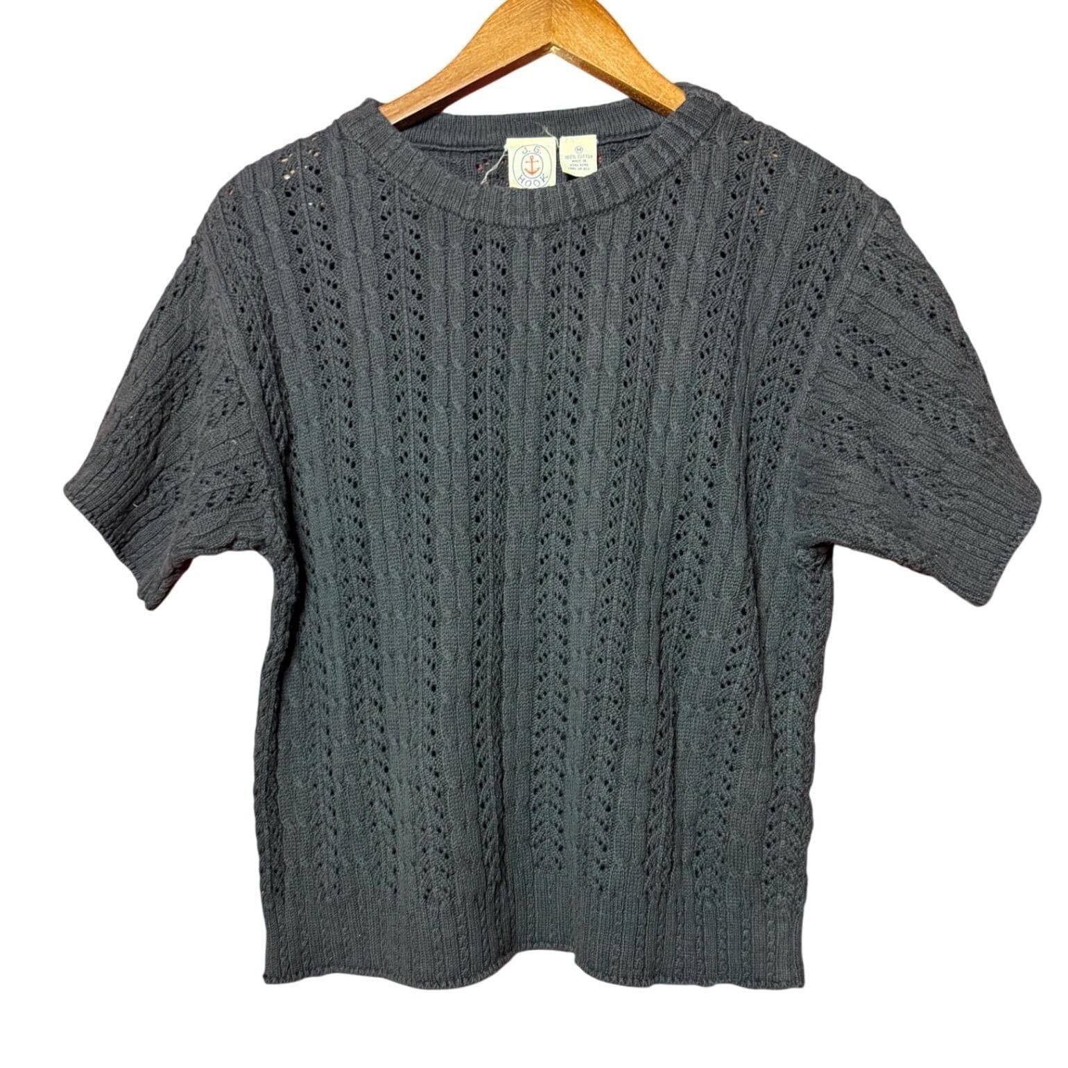 VTG JG Hook Women Medium Black Pointelle Embroidered Knit Layer Shirt Lagenlook