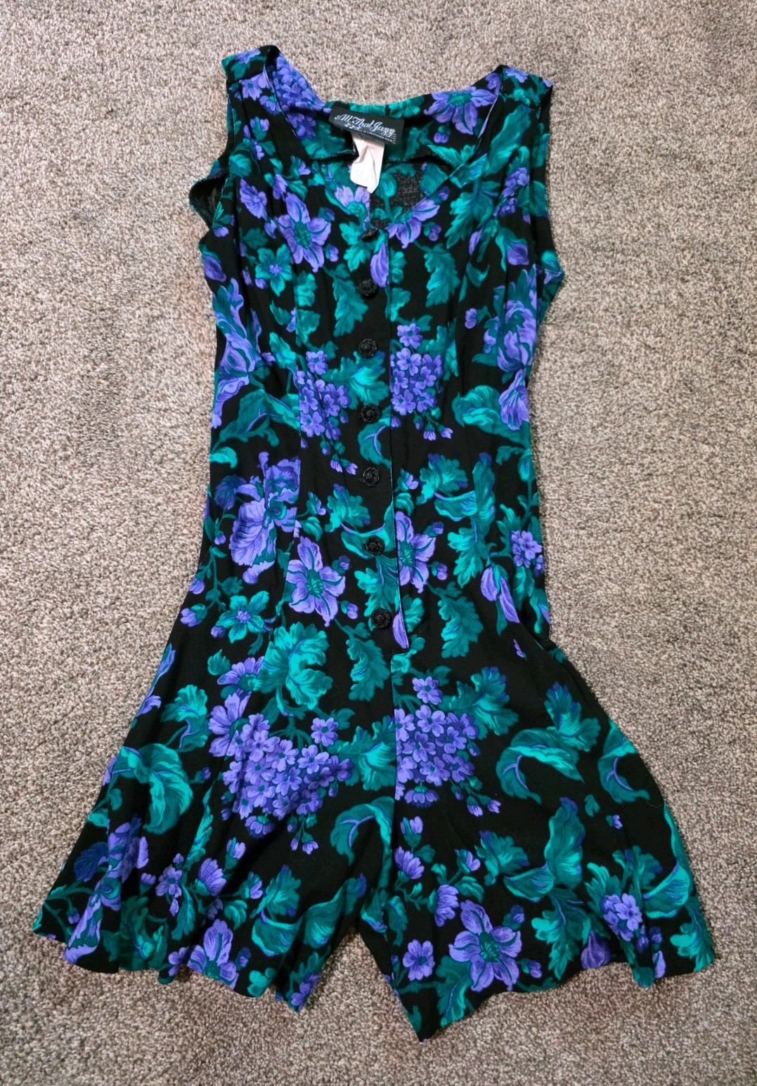 VTG 90’s Y2K All That Jazz floral Print Detail Romper Dress size 3/4 purple blue