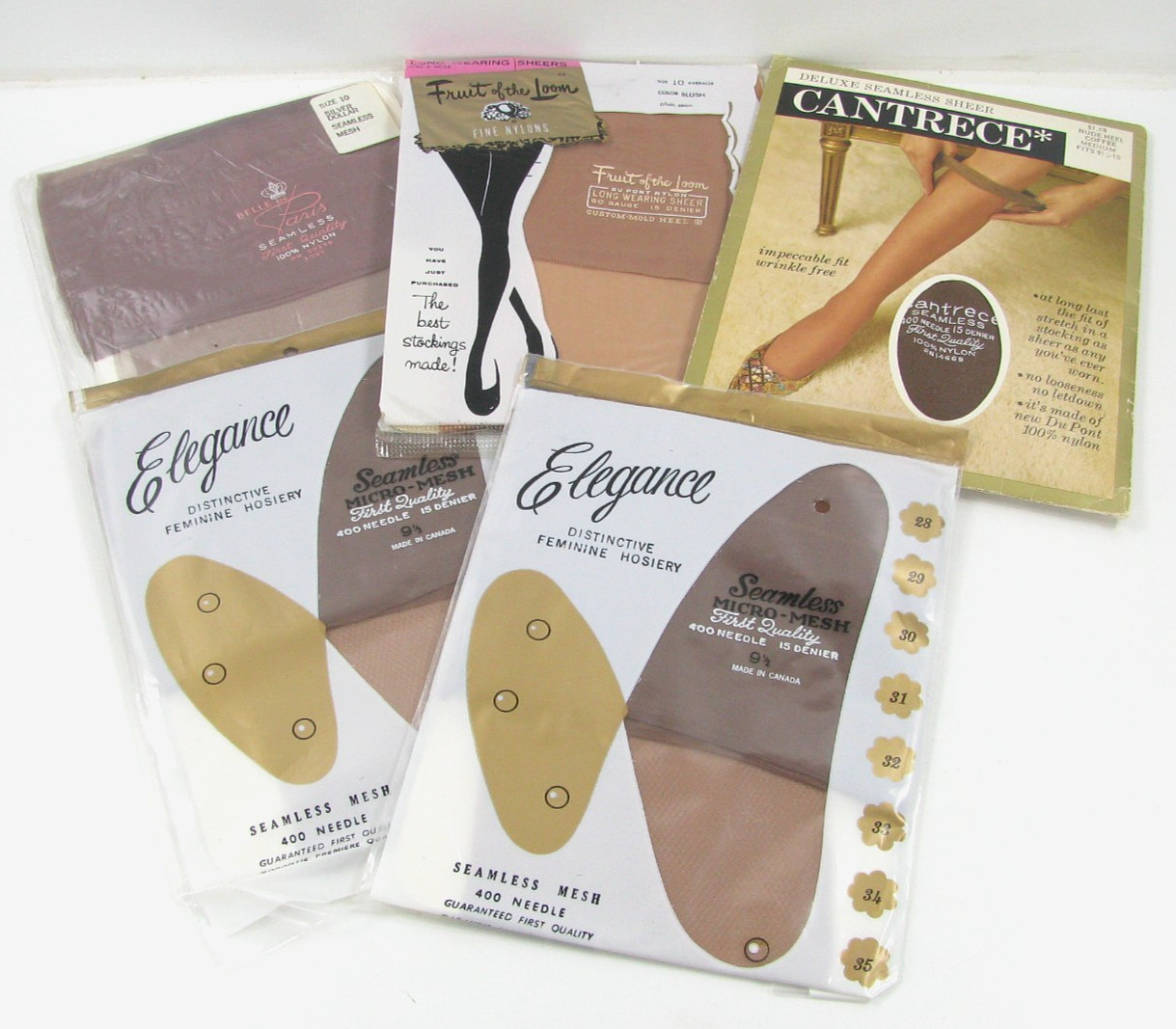 NOS 5 Pairs Nylon Stockings Size 9 1/2 & 10 Belle de Paris Elegance Cantrece