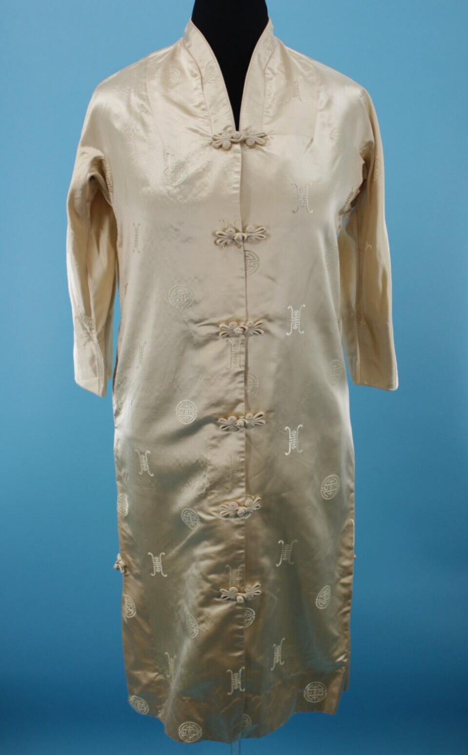 VTG 1960s Champagne Rayon & Silk Asian Style Hawaiian Dress Sz M 60s Stan Hicks