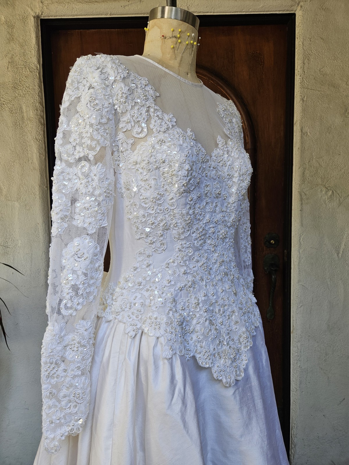 Vintage 90s Wedding Dress Princess Ballgown Basque Waist Silk Dupioni Size 10