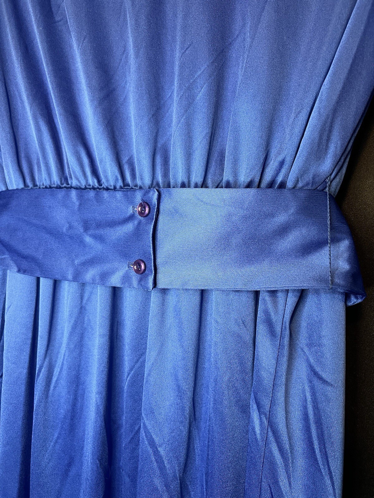 VTG Impromptu Belted Satin Chic Blue Dress Embellished Bejeweled Floral Accents
