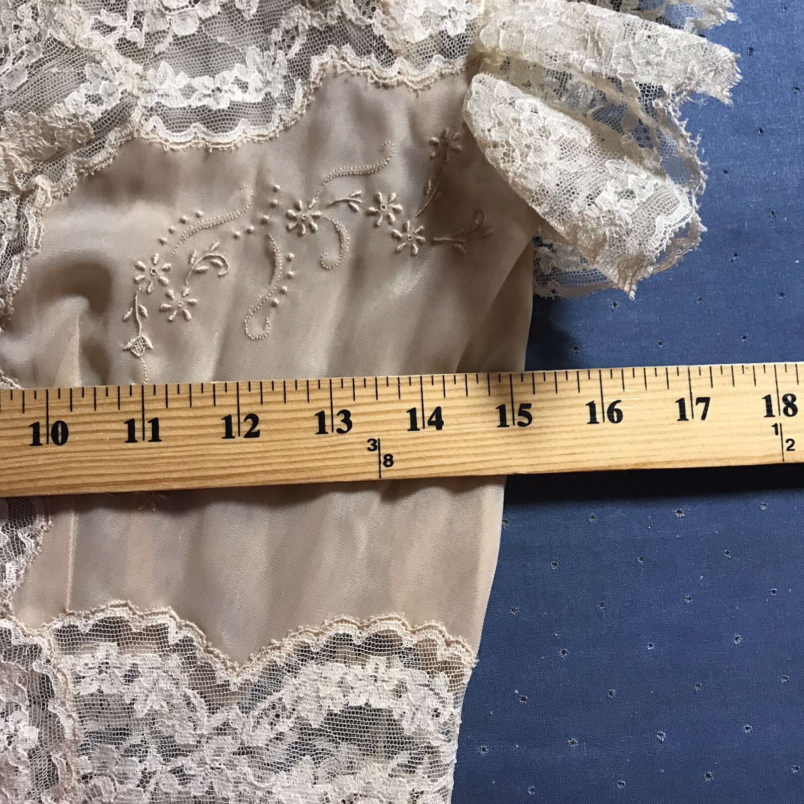 VTG Chiffon Babydoll Peignoir Set Sheer Lace Ruffle Romantic Victorian Women’s S