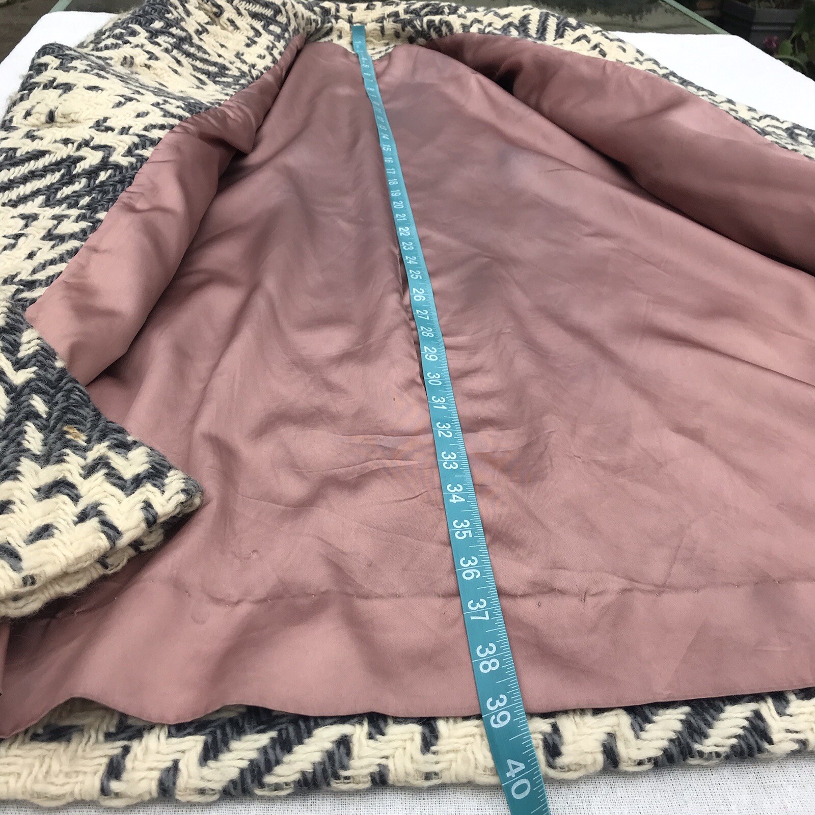 Vtg 50s 60s Woven Wool Women’s Coat Geo Southwestern M L Grey Tan Mod Retro USA