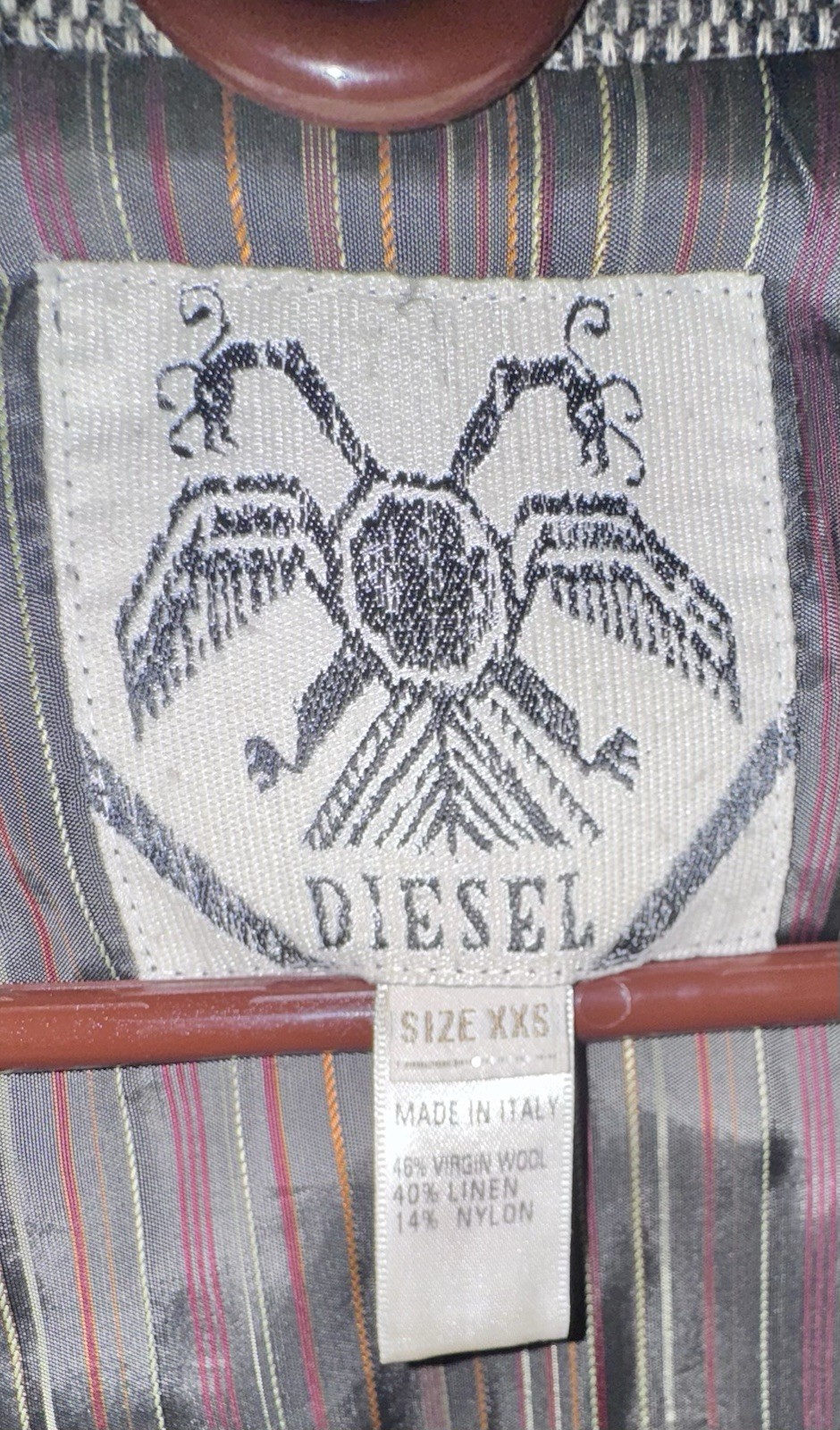 Vintage Diesel Military Inspired Heavy Wool & Leather Trench Coat Made in Italy